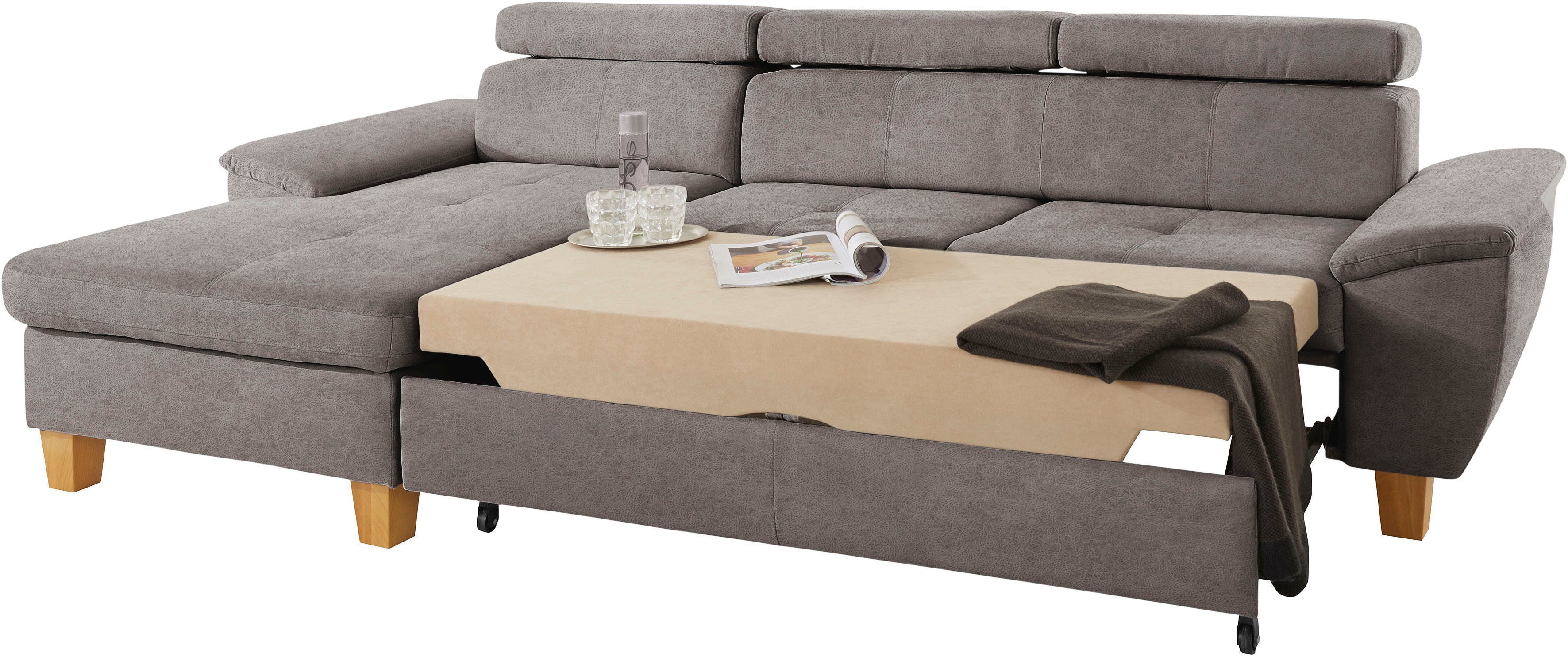 exxpo - sofa fashion Hoekbank Enya, uitgebreide afwerking, hoog zitcomfort, comfortabel, L-vorm inclusief verstelbare hoofdsteun, naar keuze met slaapfunctie en bedkist