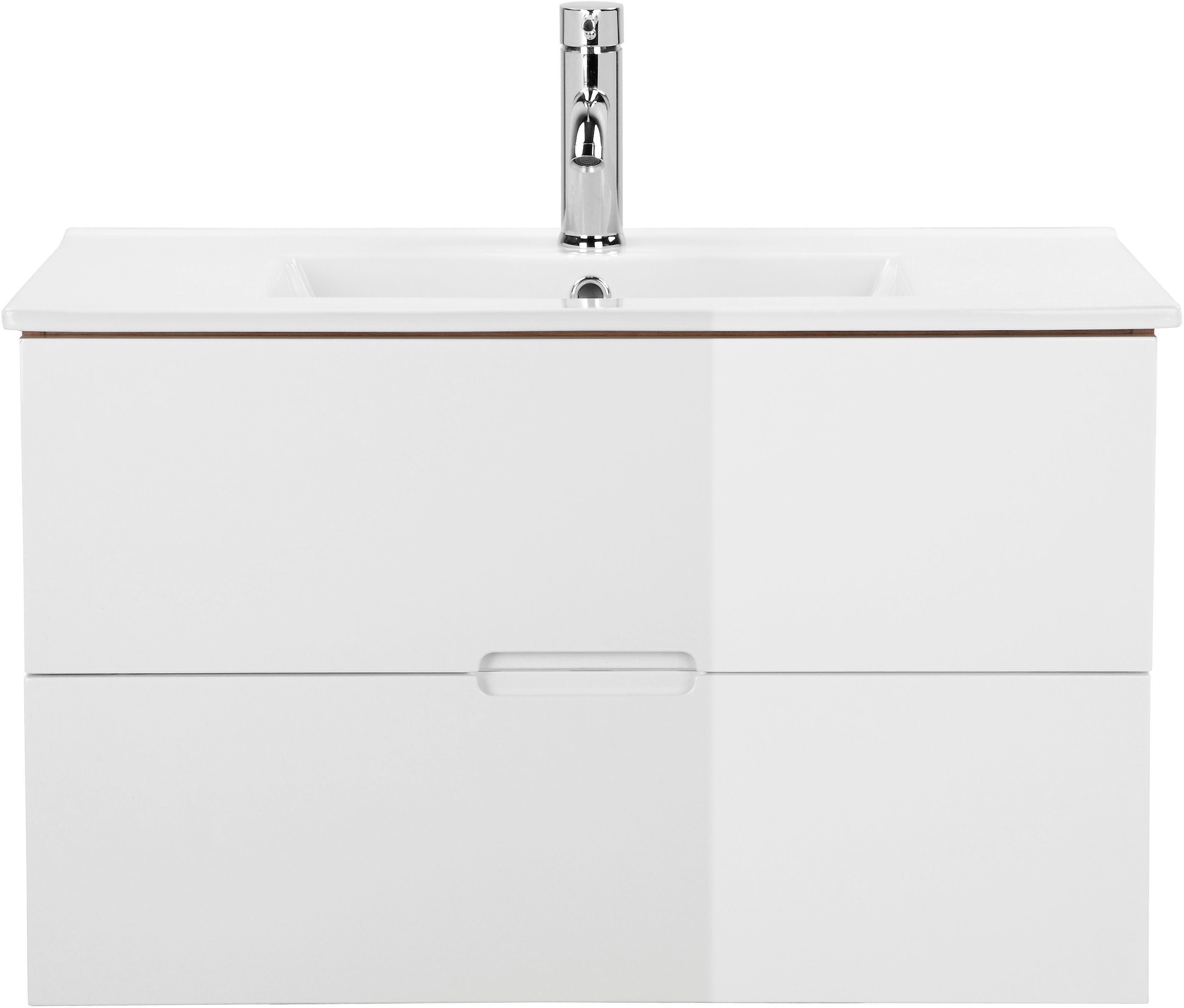 welltime Badkamerserie Lund badkamermeubelset badkamerkast badkamerset Wastafelonderkast, spiegelkast en bekken breedte 80 cm (complete set, 3-delig)