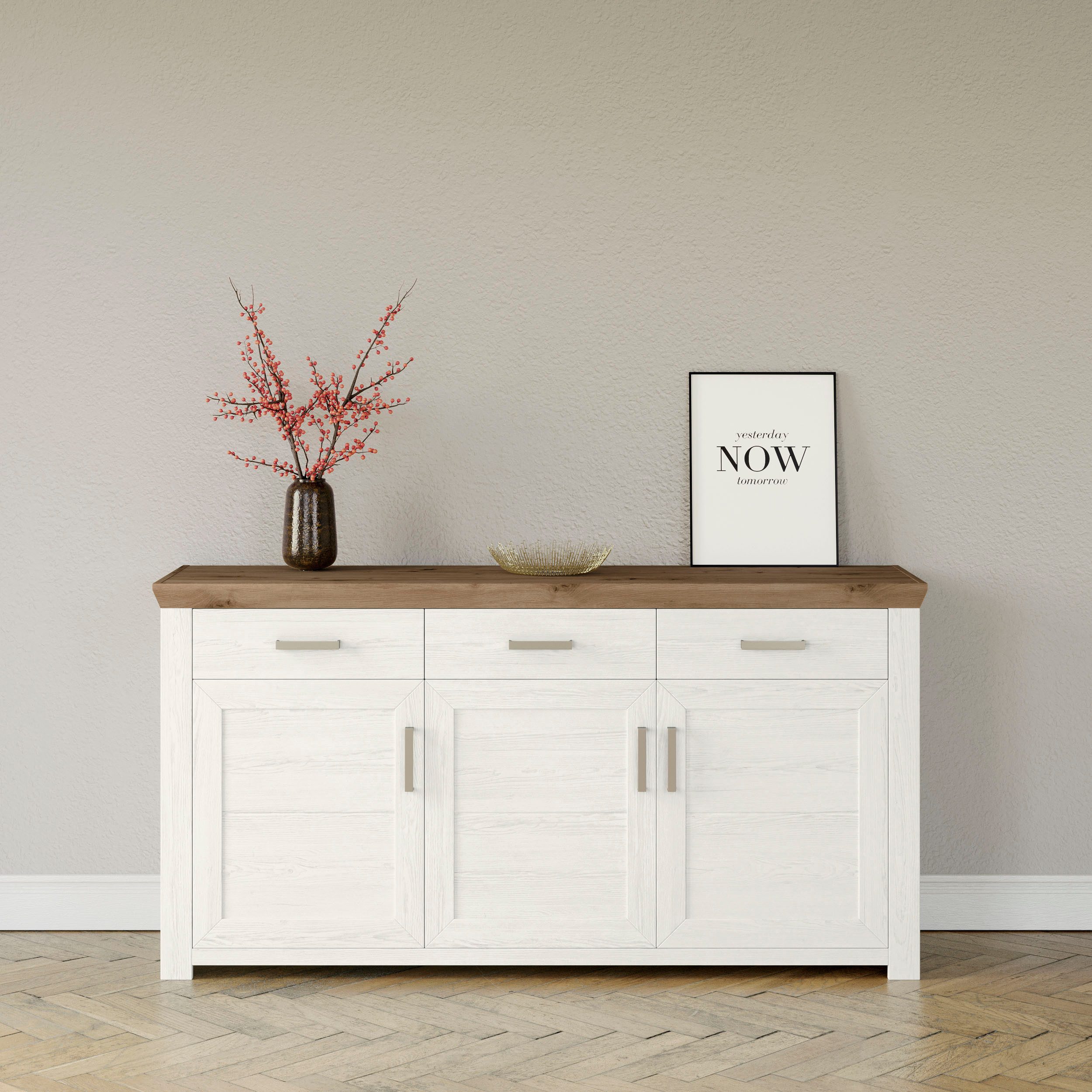 set one by Musterring Dressoir York Type 52, in 3 kleurvarianten, landhuisstijl, B 184 x H 95 cm dressoirs wit