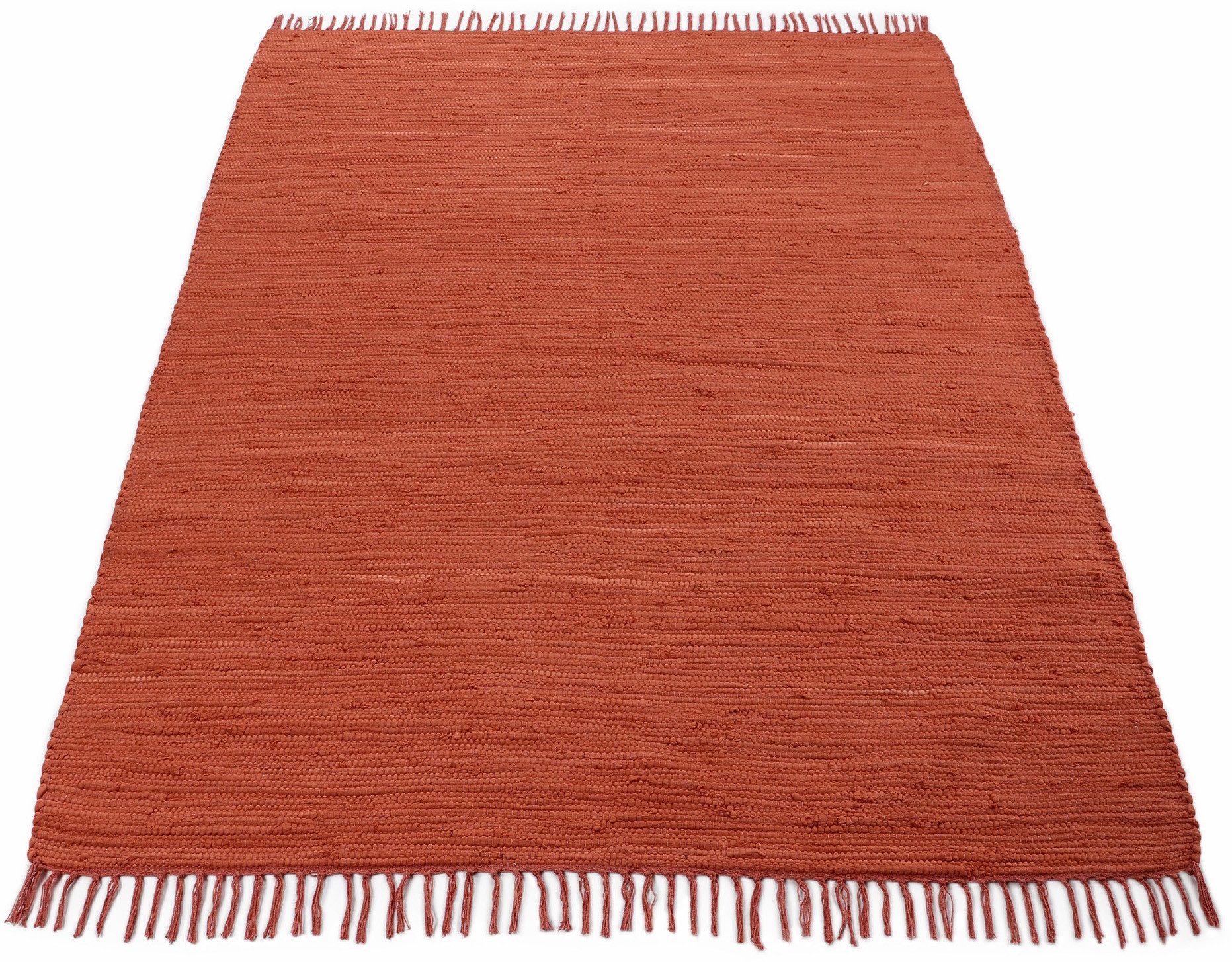 carpetfine Vloerkleed Kelim Chindi uni Tweezijdig te gebruiken kleed, puur katoen, met de hand geweven, unikleuren, met franje
