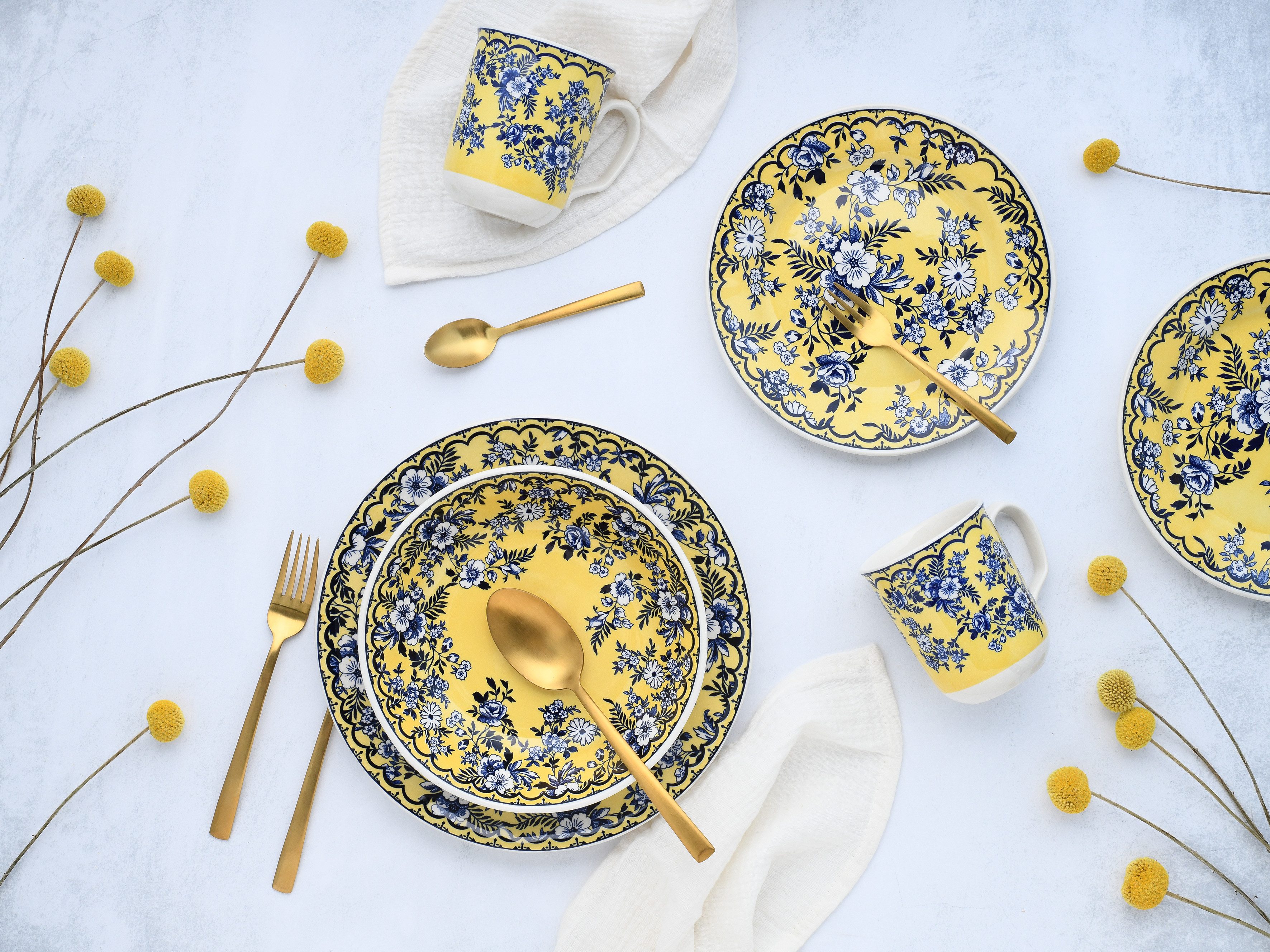 CreaTable Combi-servies Servies-set Ming Flower Servies, traditionele, Aziatische motieven, 16 delen, voor 4 personen (set, 16-delig)