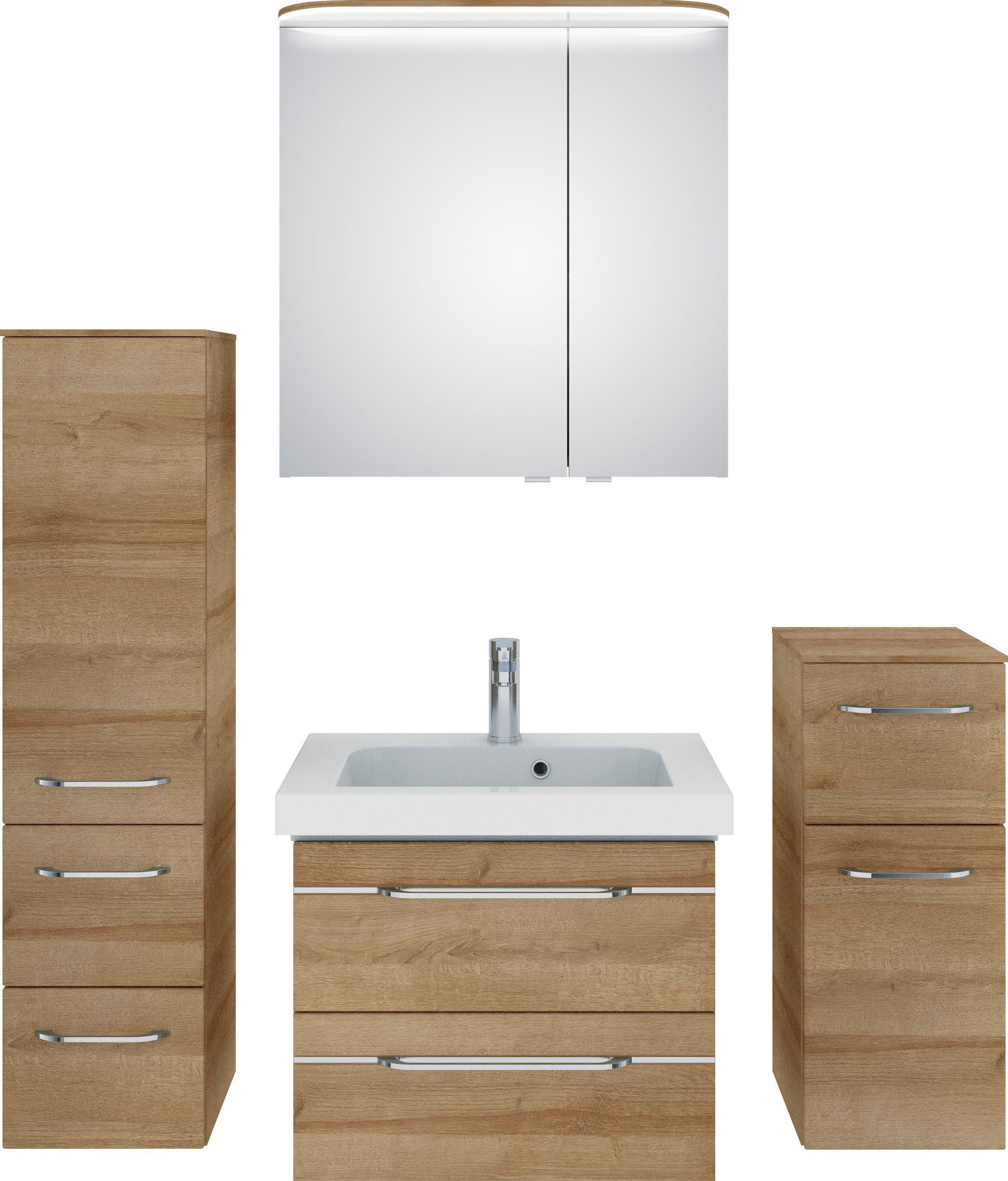 Saphir Badkamerserie Balto sprint 4-delig, mineraalmarmeren wastafel met led-spiegelkast met onderkast, halfhoge kast, inclusief deurdemper, 4 deuren,