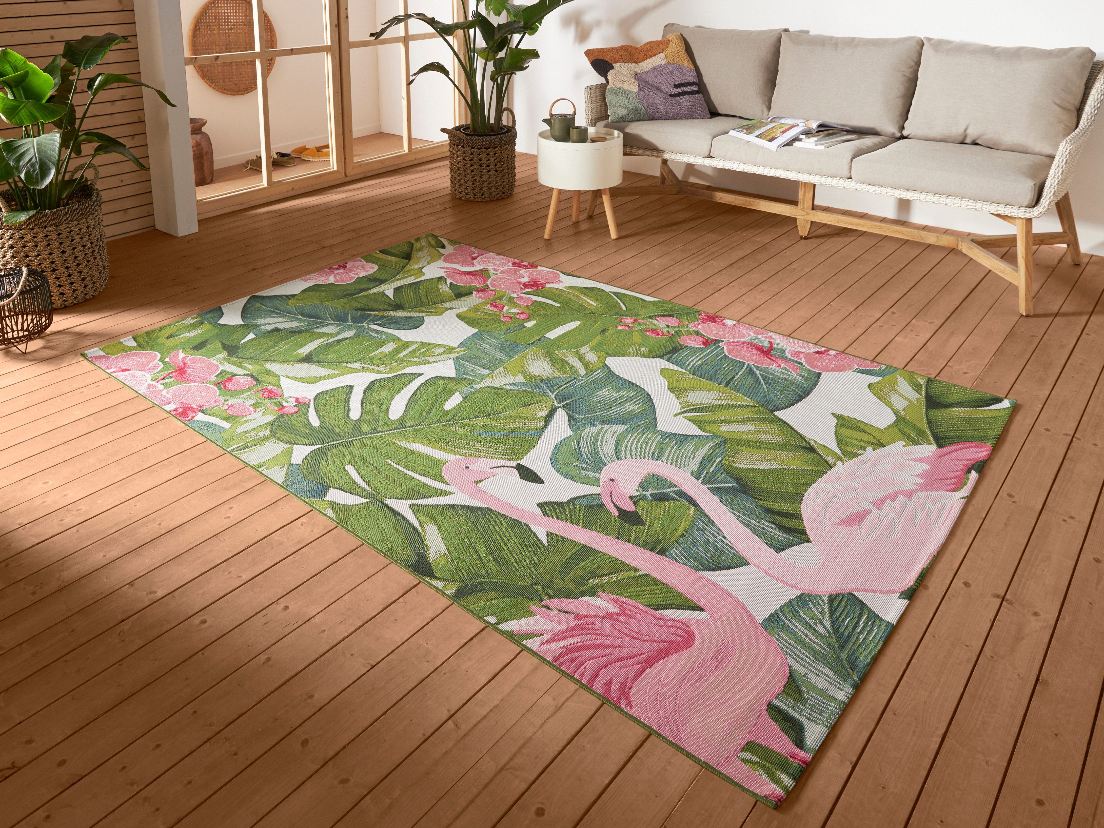 HANSE Home Outdoorkleed Tropical Flamingo In-& outdoor, tapijt, weerbestendig, balkon, tuin, woonkamer, floraal buitenkleden maat 120 cm x 180 cm x 3