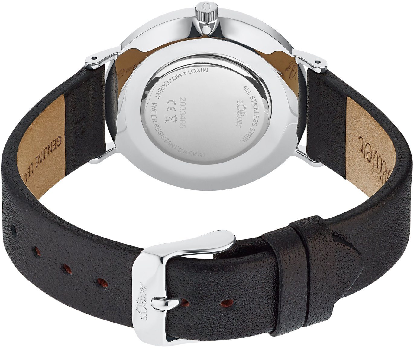 s.Oliver Kwartshorloge 2033485 Polshorloge, dameshorloge, analoog, leren armband
