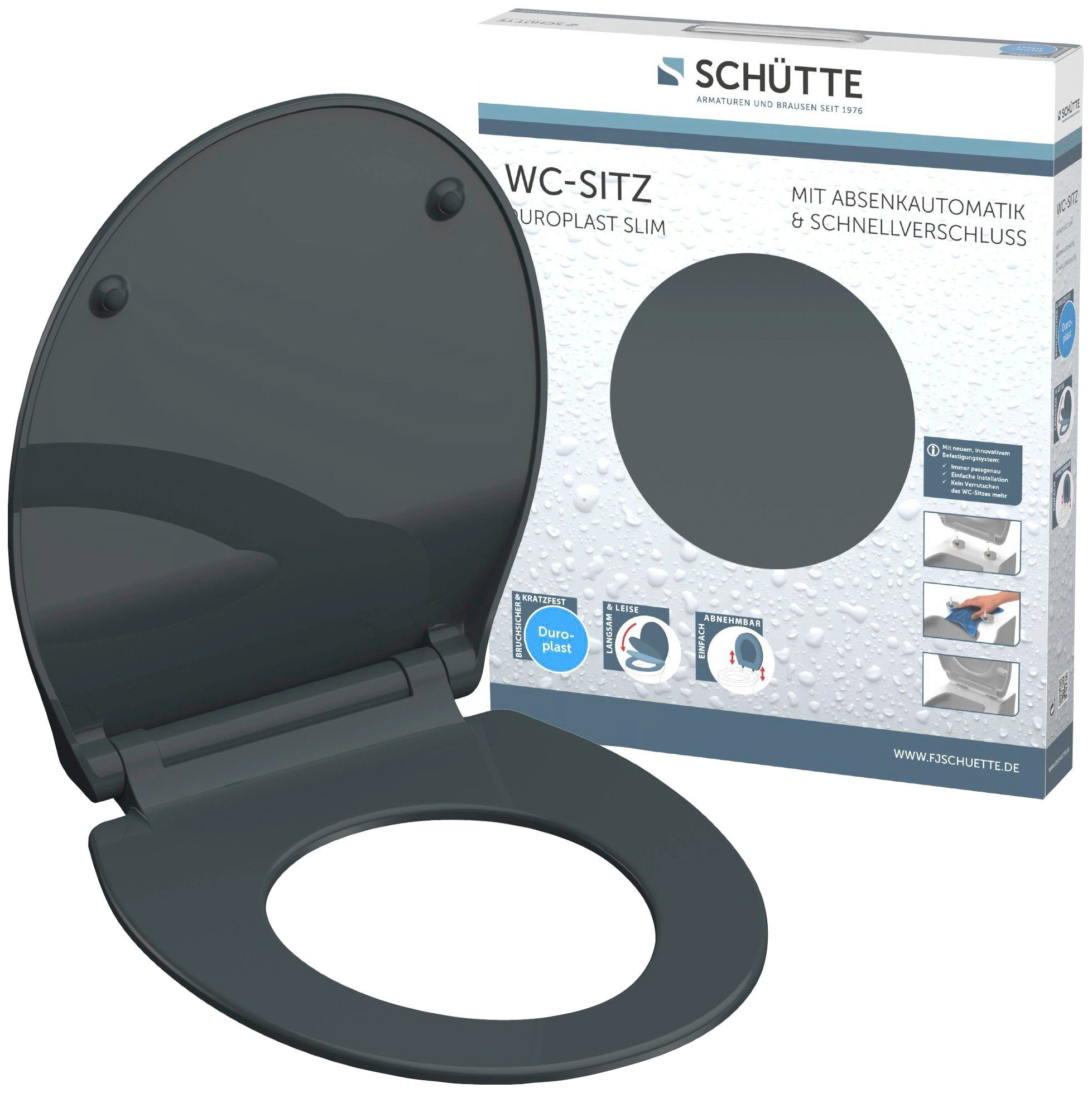 Schütte Toiletzitting SLIM Duroplast, softclosemechanisme, snelsluiting, bijzonder plat model wc-brillen grijs