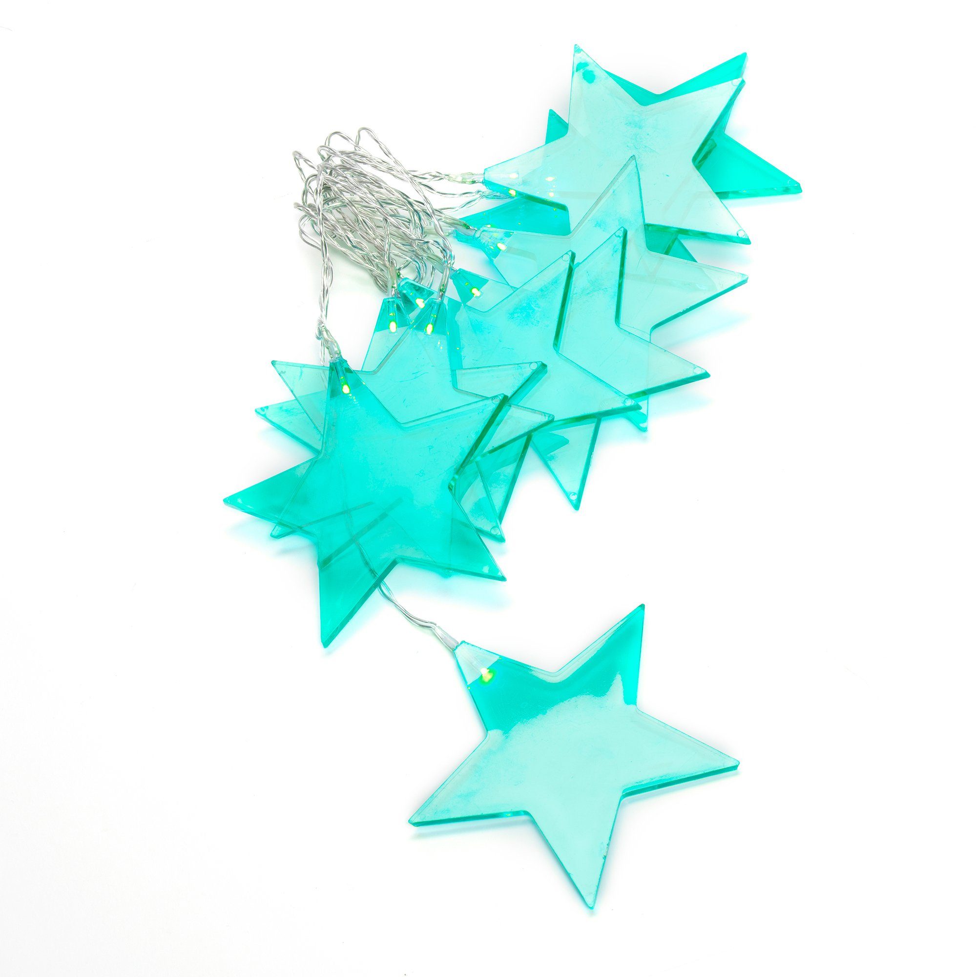 KONSTSMIDE Led-lichtsnoer Kerst versiering Led decoratief lichtsnoer, 10 groene plexiglas sterren, 10 warmwitte dioden (1 stuk)