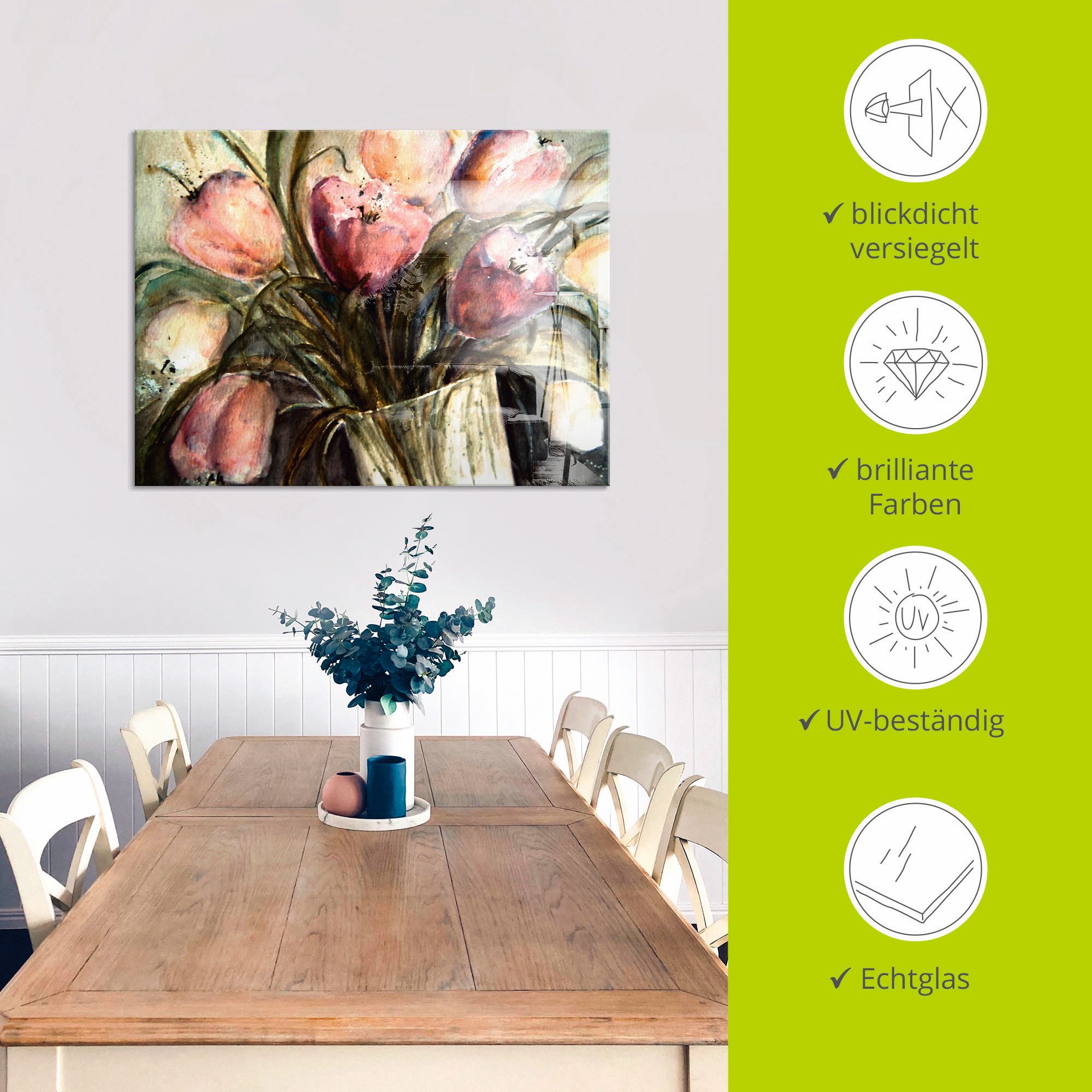 Artland Print op glas Paars Tulpen in vaas in verschillende maten