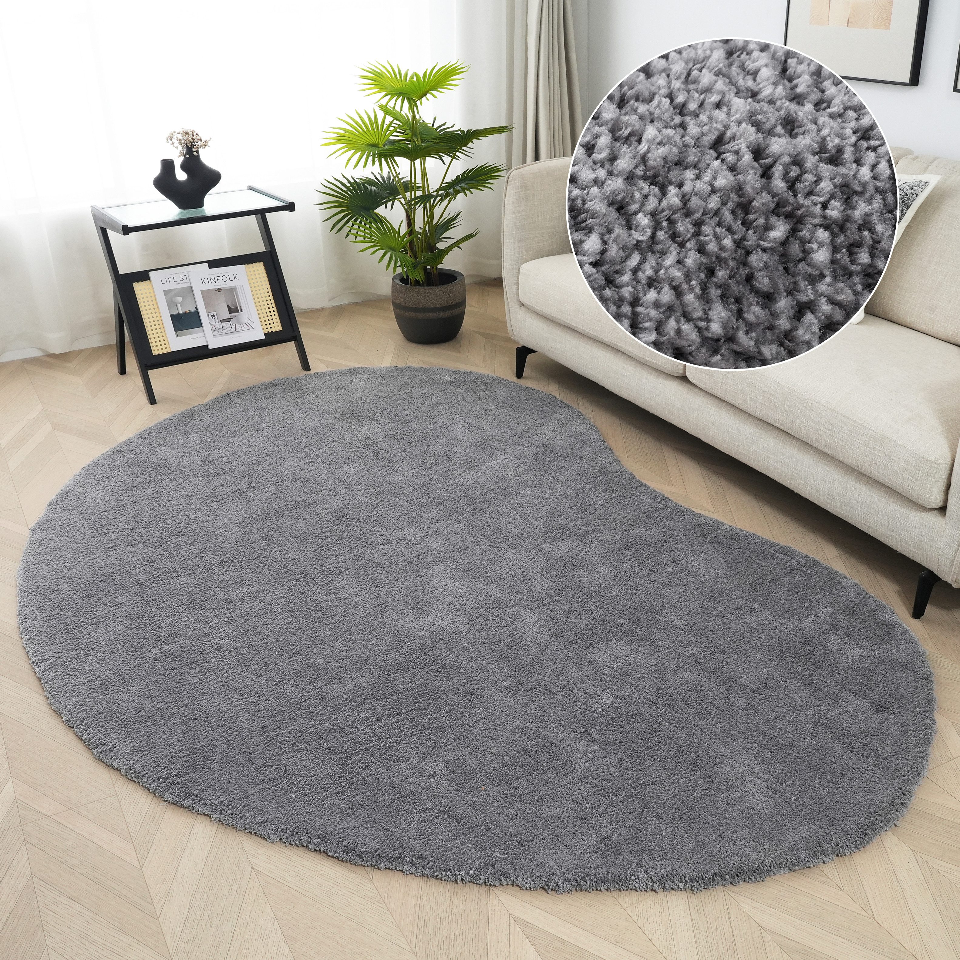 LeGer Home by Lena Gercke Hoogpolig vloerkleed Halrum, effen, bijzondere vorm, modern organische vorm, boonvorm, knuffelig, woonkamer, slaapkamer