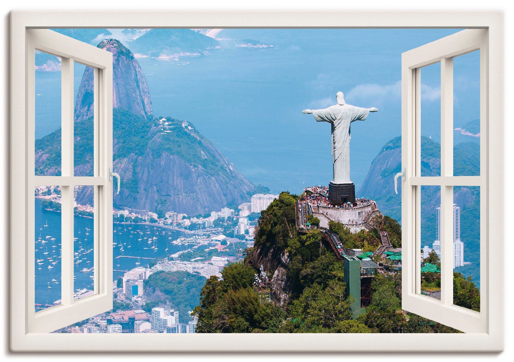 Artland Artprint Blik uit het venster Rio de Janeiro met Cristo in vele afmetingen & productsoorten - artprint van aluminium / artprint voor buiten, artprint op linnen, poster, muu