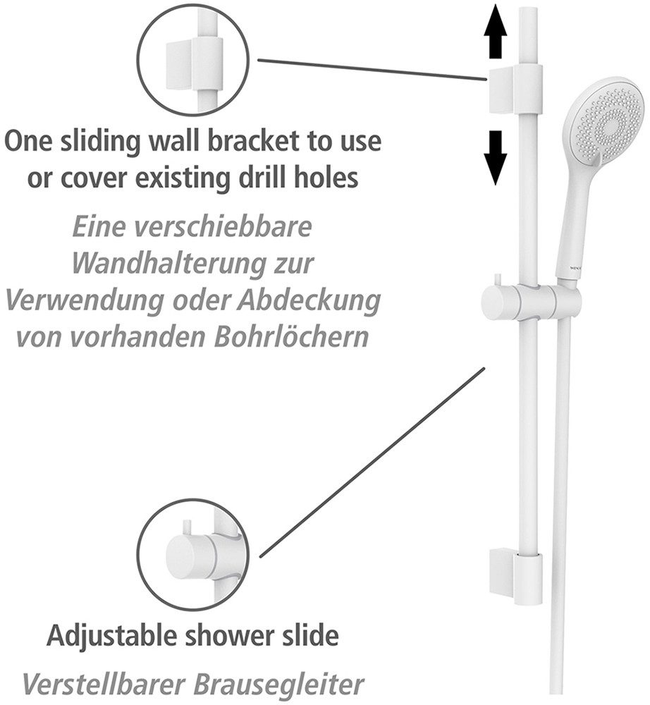 WENKO Slang en handdouche Model watersparend Douchebuis met houder, handdouche & douche slang, waterbesparend (set, 6-delig)