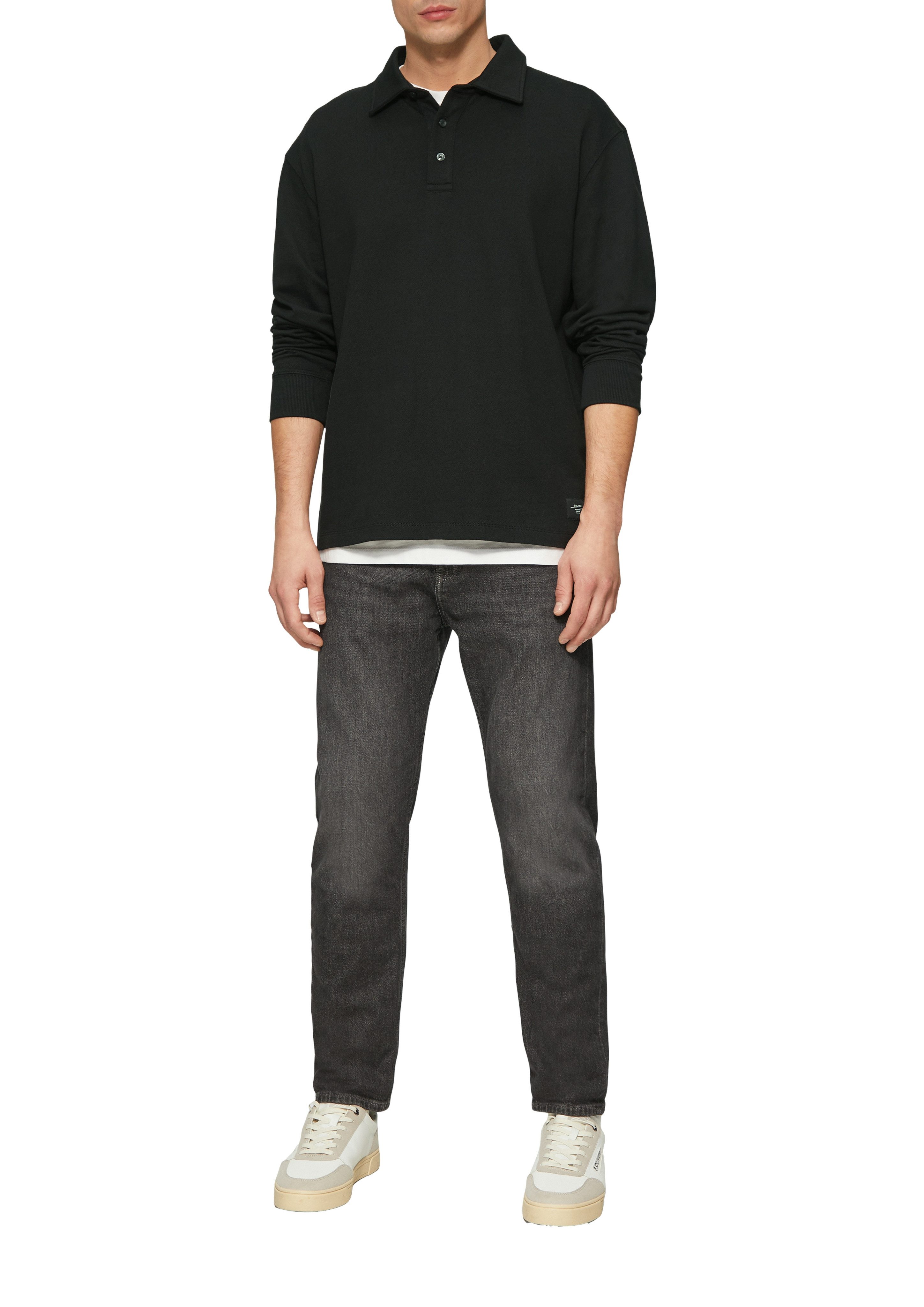 s.Oliver Poloshirt met lange mouwen met logoborduurwerk op de taille
