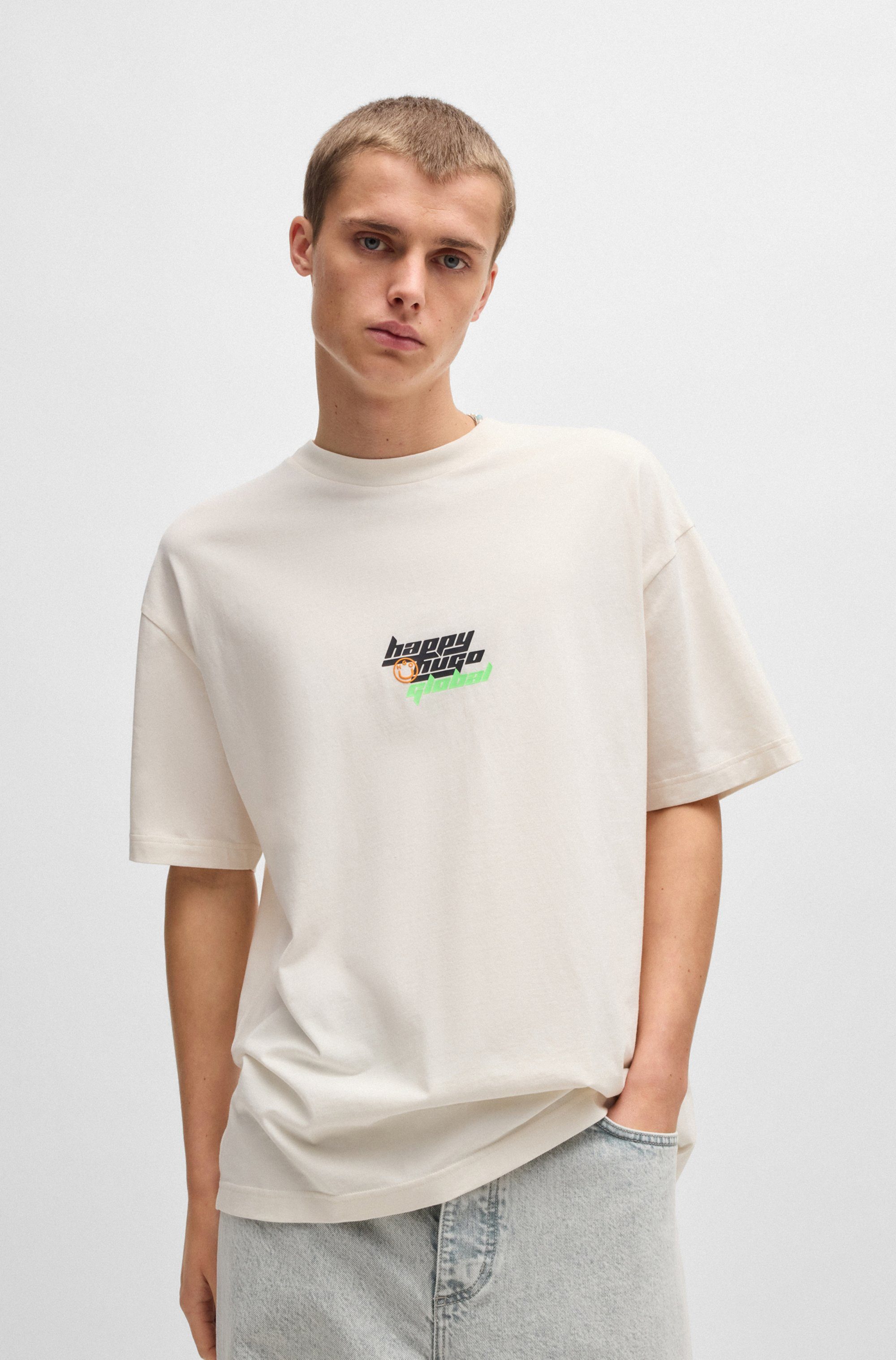 OTTO HUGO Blue T-shirt Nerperi met veelkleurig logo-opschrift heren t-shirts maat L wit