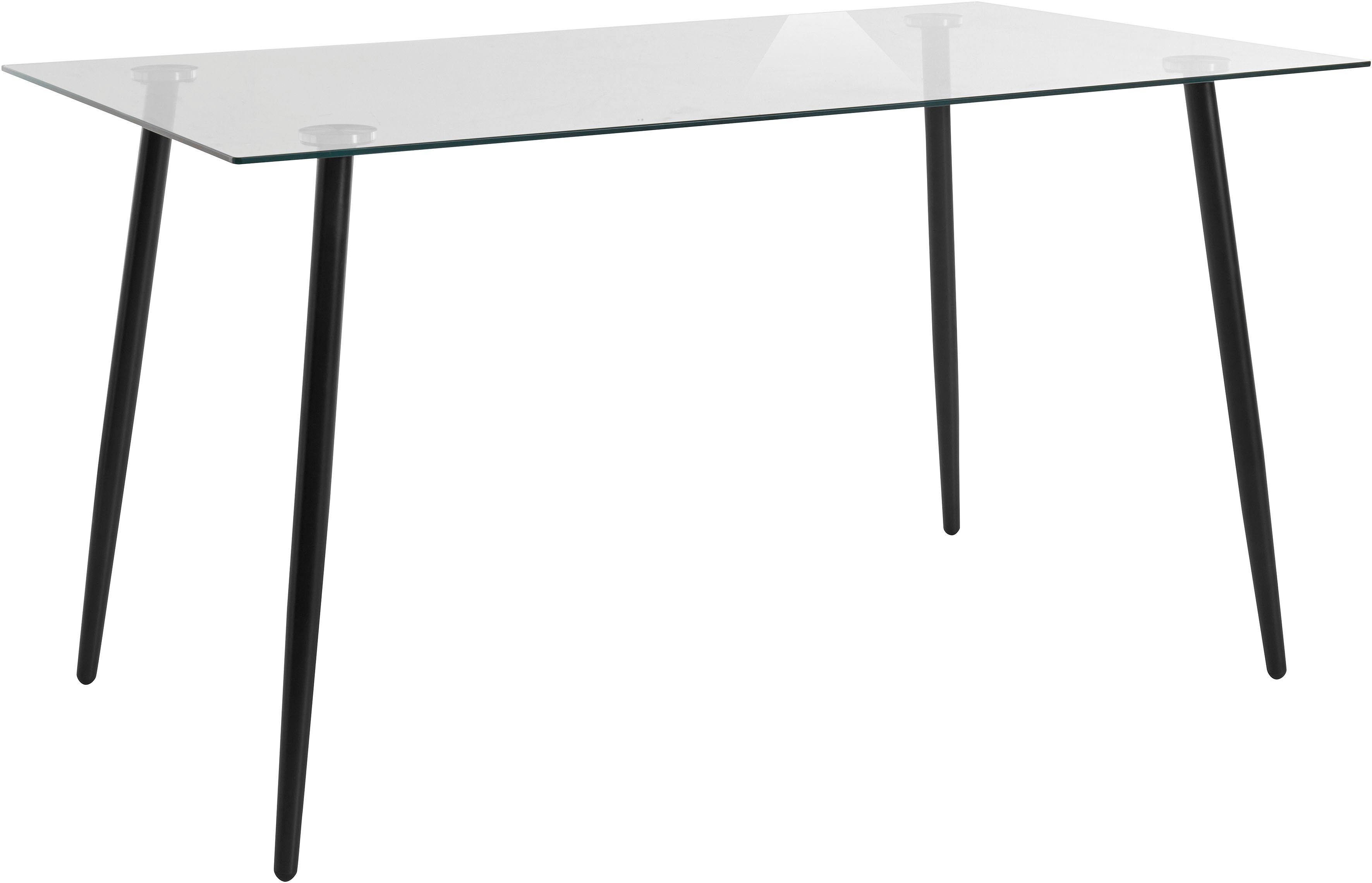 INOSIGN Eethoek Glazen tafel, breedte 140 cm en 4 eetkamerstoelen, bekleding van fluweel (set, 5-delig)