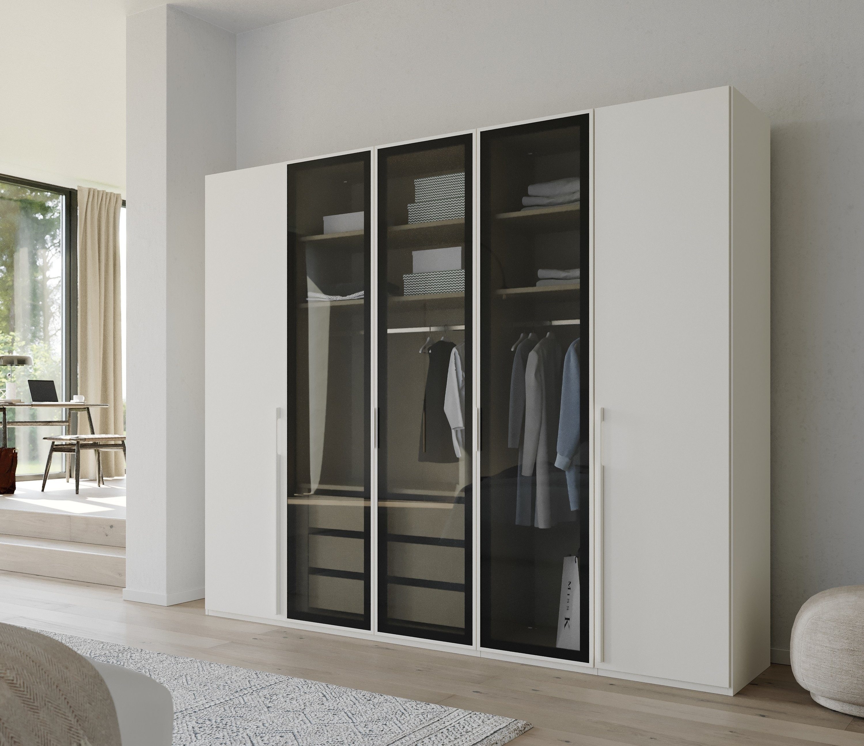 rauch Draaideurkast Kledingkast kast garderobe SKAT SHINE met hoogwaardige, transparant grijs glas inclusief uitgebreid toebehoren made in germany