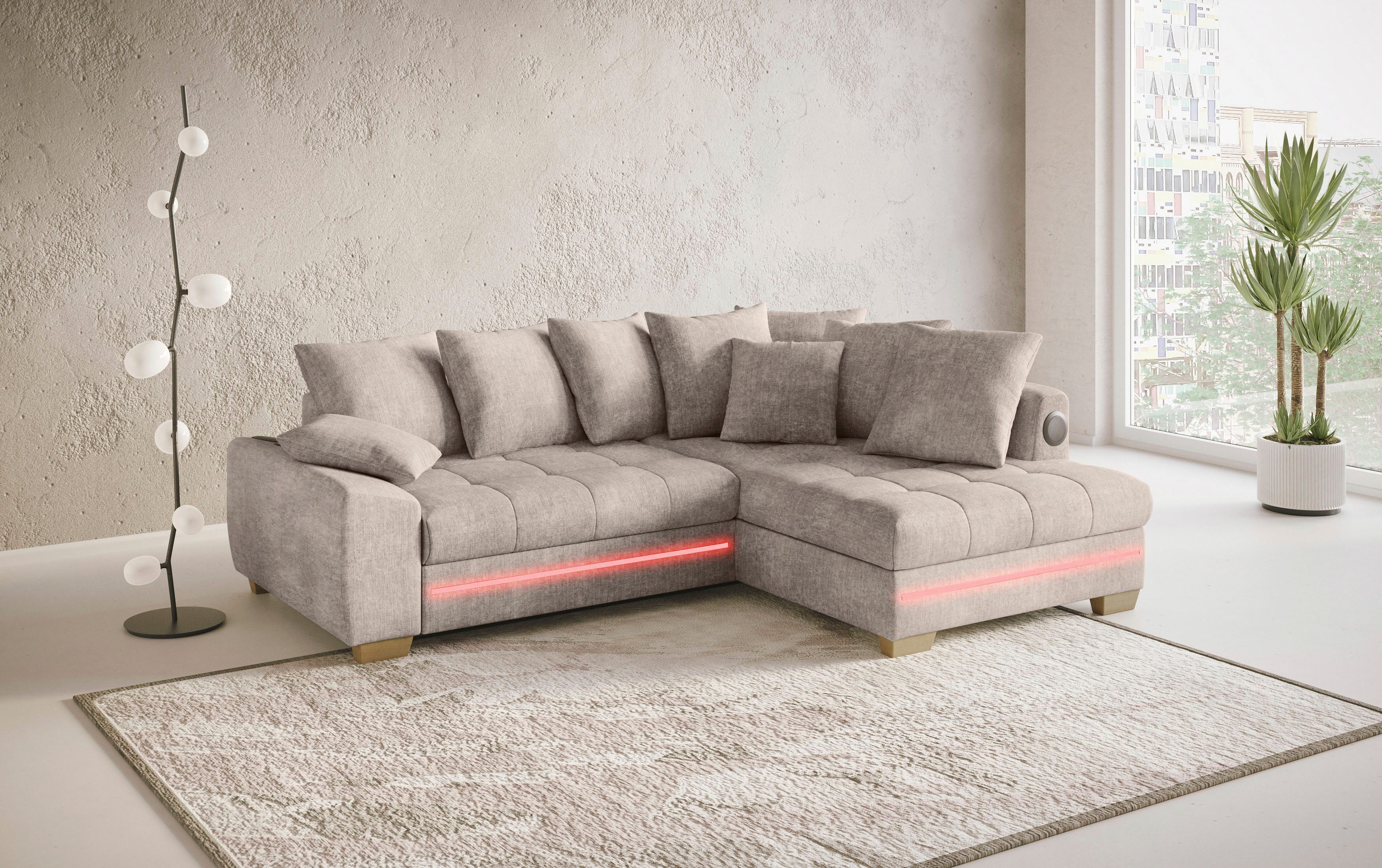 Mr. Couch Hoekbank Nikita II, L-vorm RGB-LED, Bluetooth-geluidssysteem, optioneel met bed, bedlade