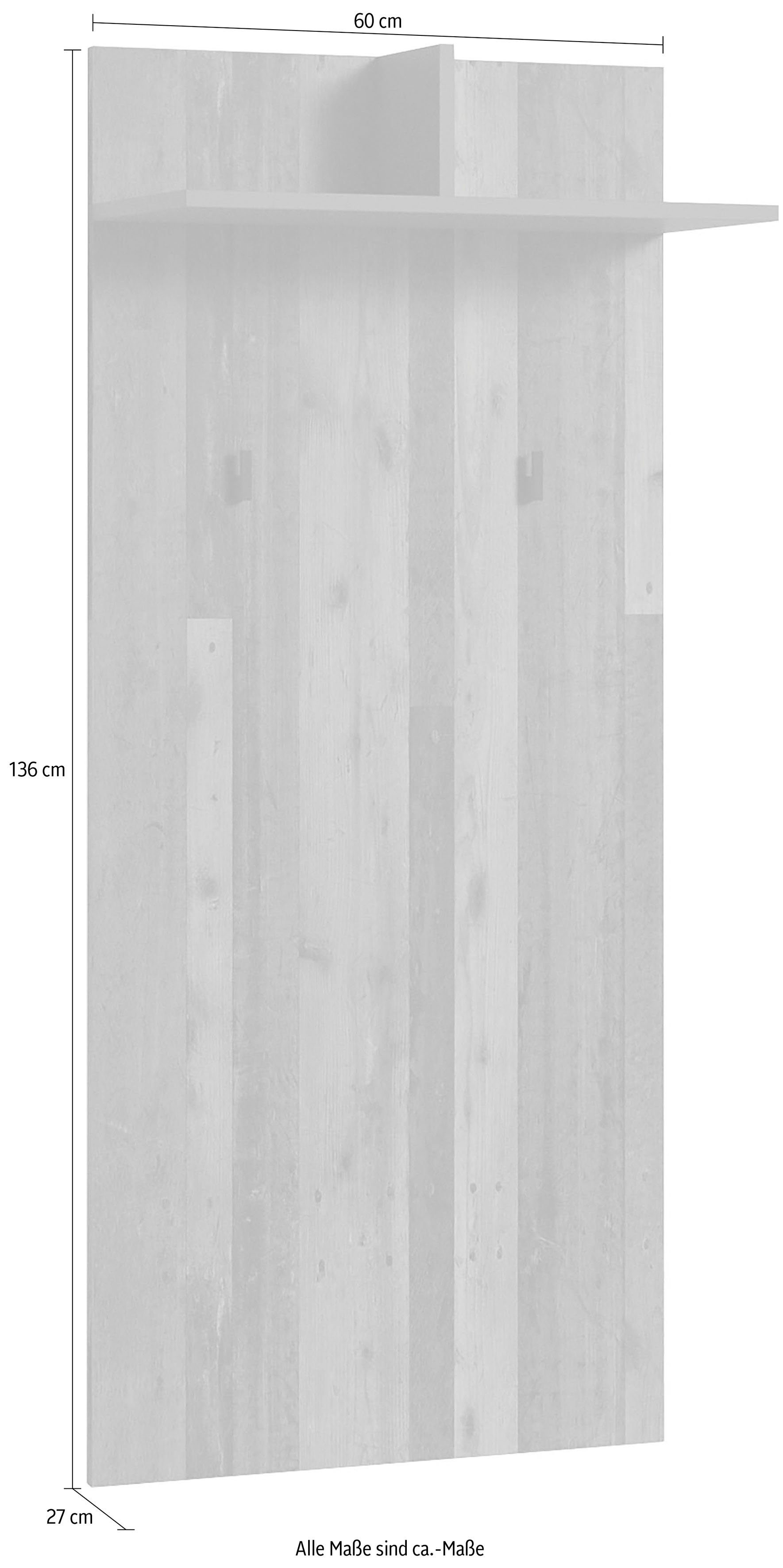 INOSIGN Kapstokpaneel Ben Breedte 60 cm, met kapstokhaken en planchet (1 stuk)