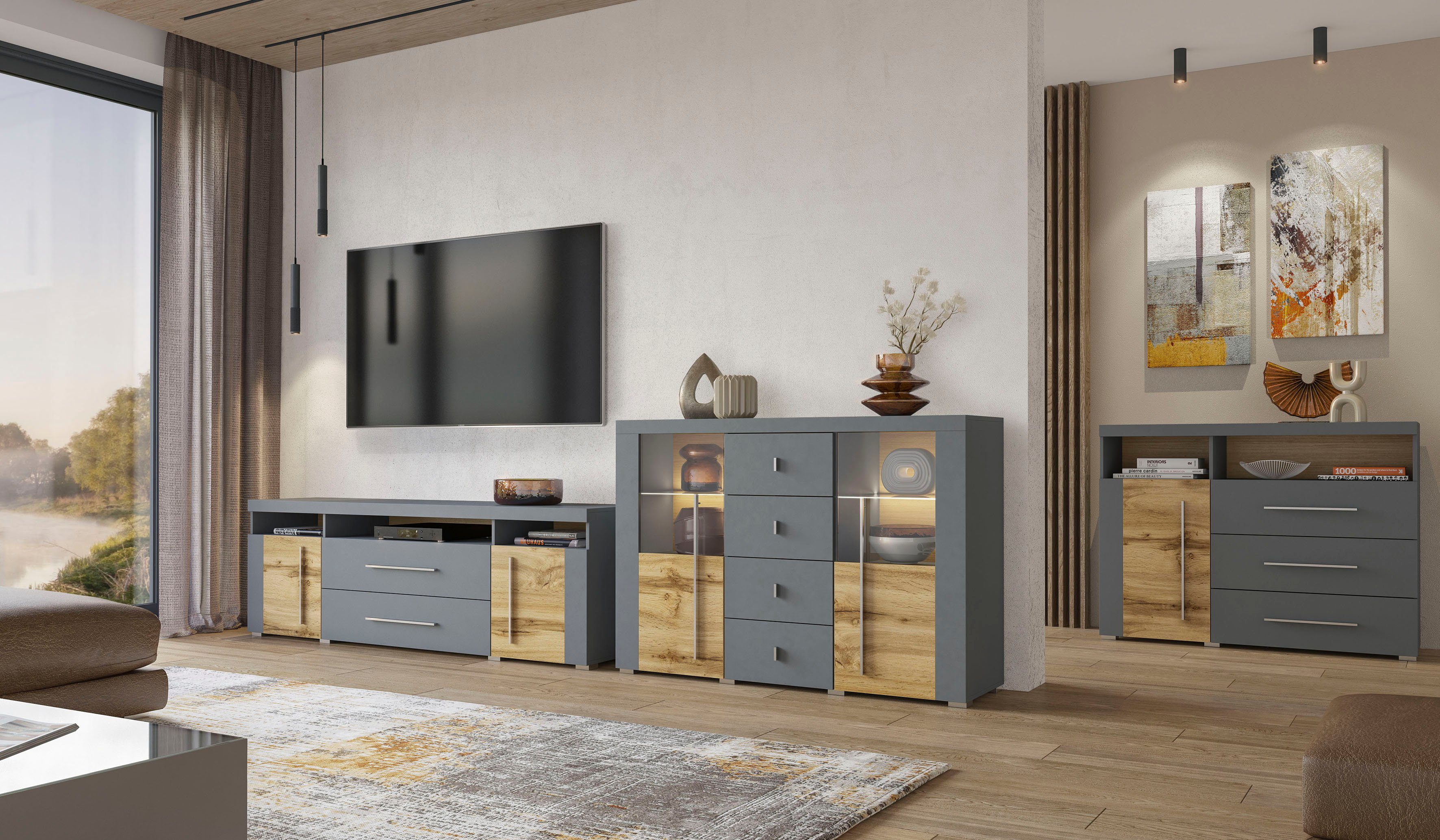 INOSIGN Tv-meubel Roger, breedte 182 cm, stijlvolle TV-kast, 2 deuren 2 laden