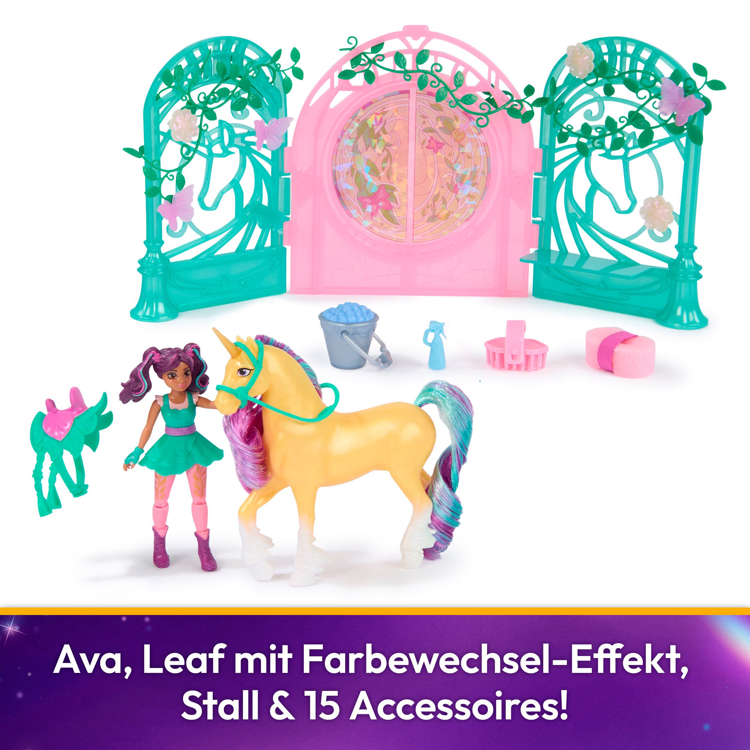 Spin Master Aankleedpop Unicorn Academy - Stall Spielset - Ava & Leaf