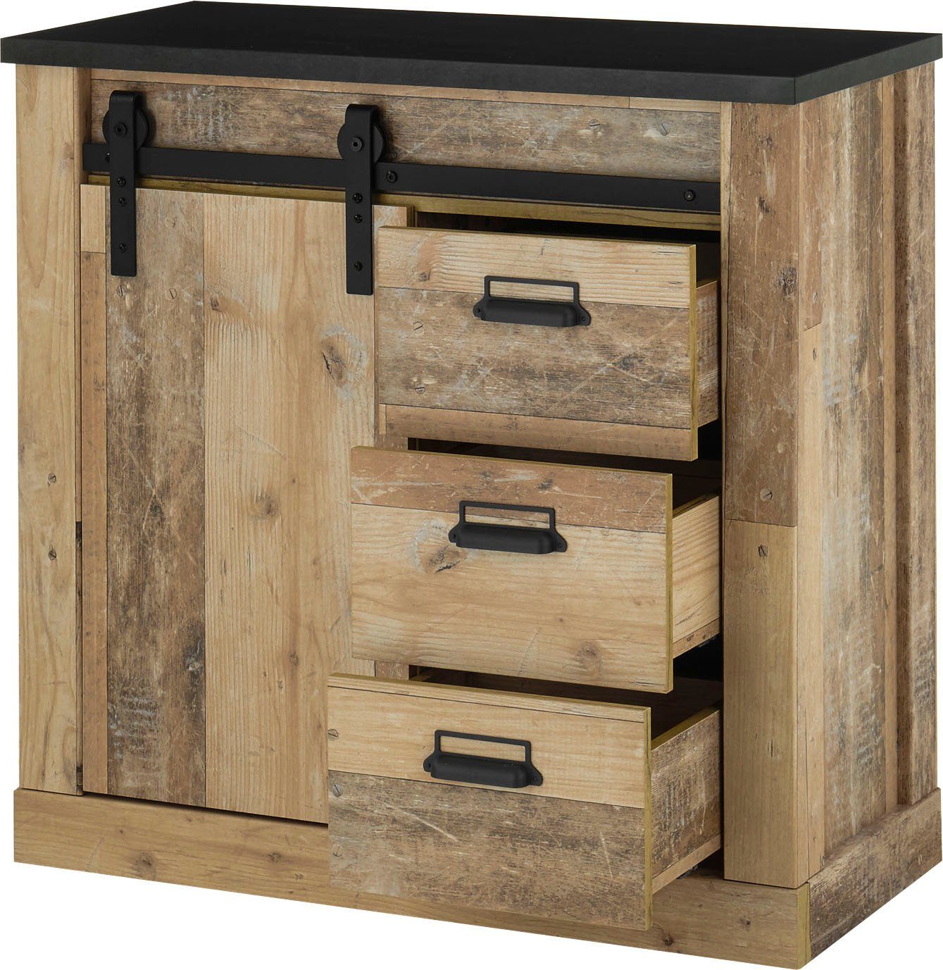 Home affaire Halmeubelset Sherwood met schuurdeurbeslag, apothekersgrepen van metaal, breedte ca. 93 cm (2-delig)