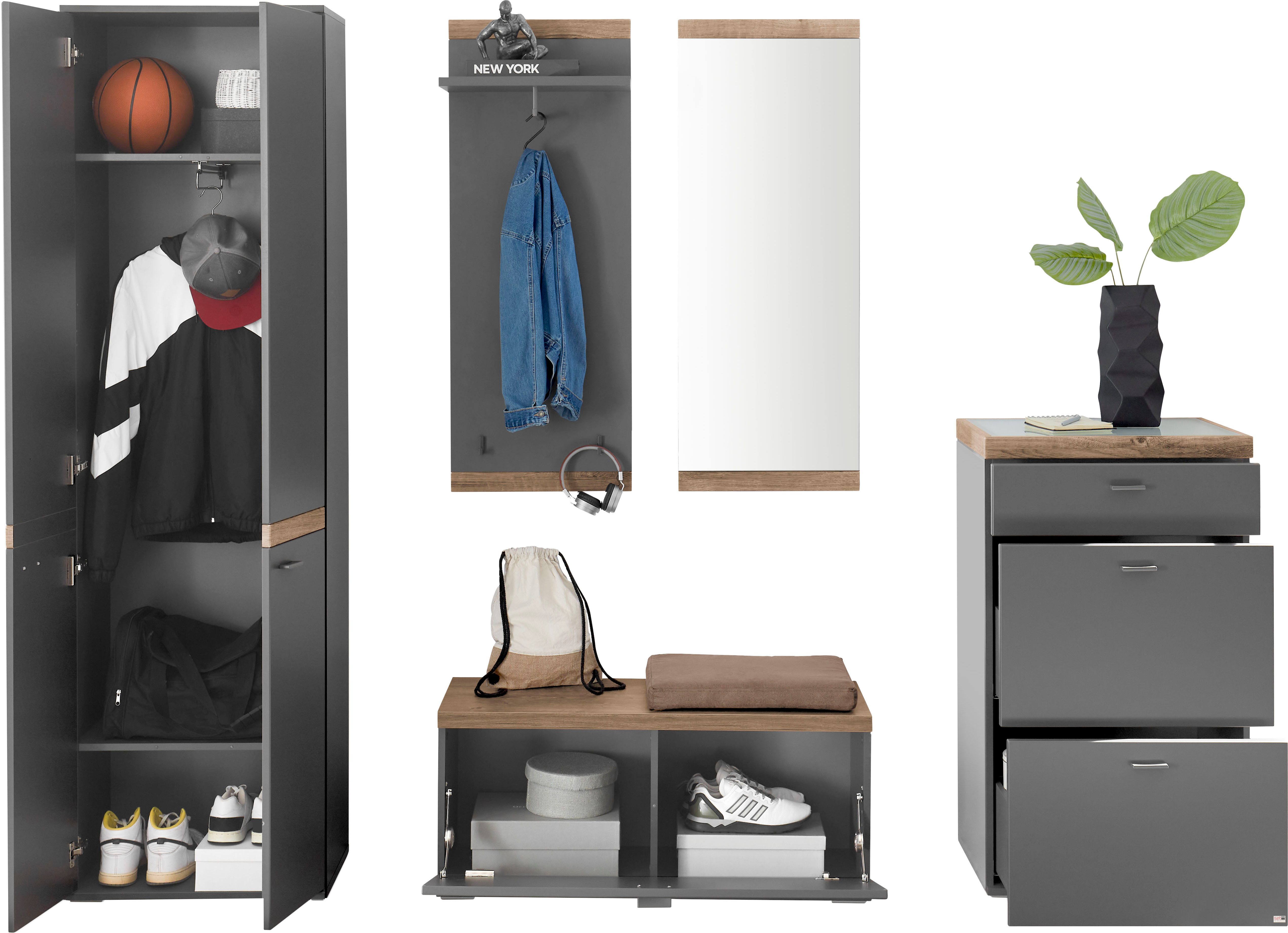 set one by Musterring Compact kapstokmeubel Lancaster Dielen bestaande uit 5 delen, verkrijgbaar in twee kleuren, totale breedte 240 cm (5 stuks)