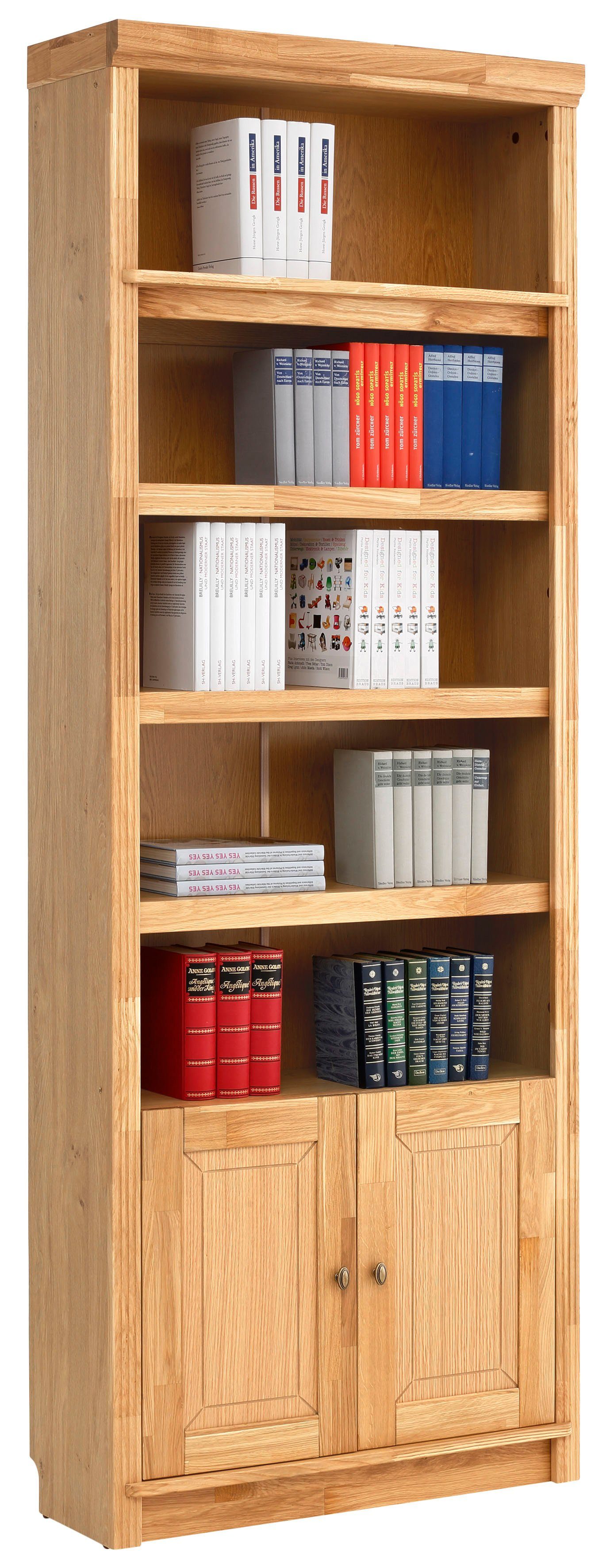Home affaire Boekenkast Soeren van massief grenen, hoogte 220 cm, met 2 houten deuren, veel bergruimte boekenkasten maat 80 cm x 220 cm x 29 cm bruin