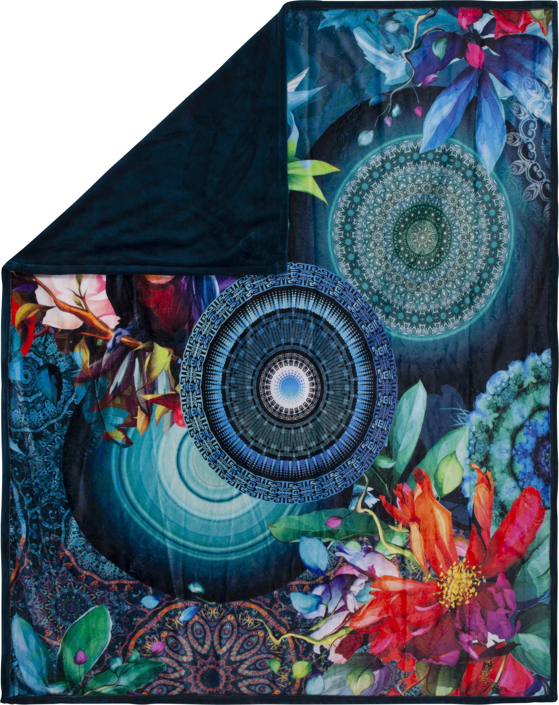 hip Plaid Cailani Zeer zacht, knuffeldeken, 130x160 cm, omkeerbaar, mandala, donkerblauw