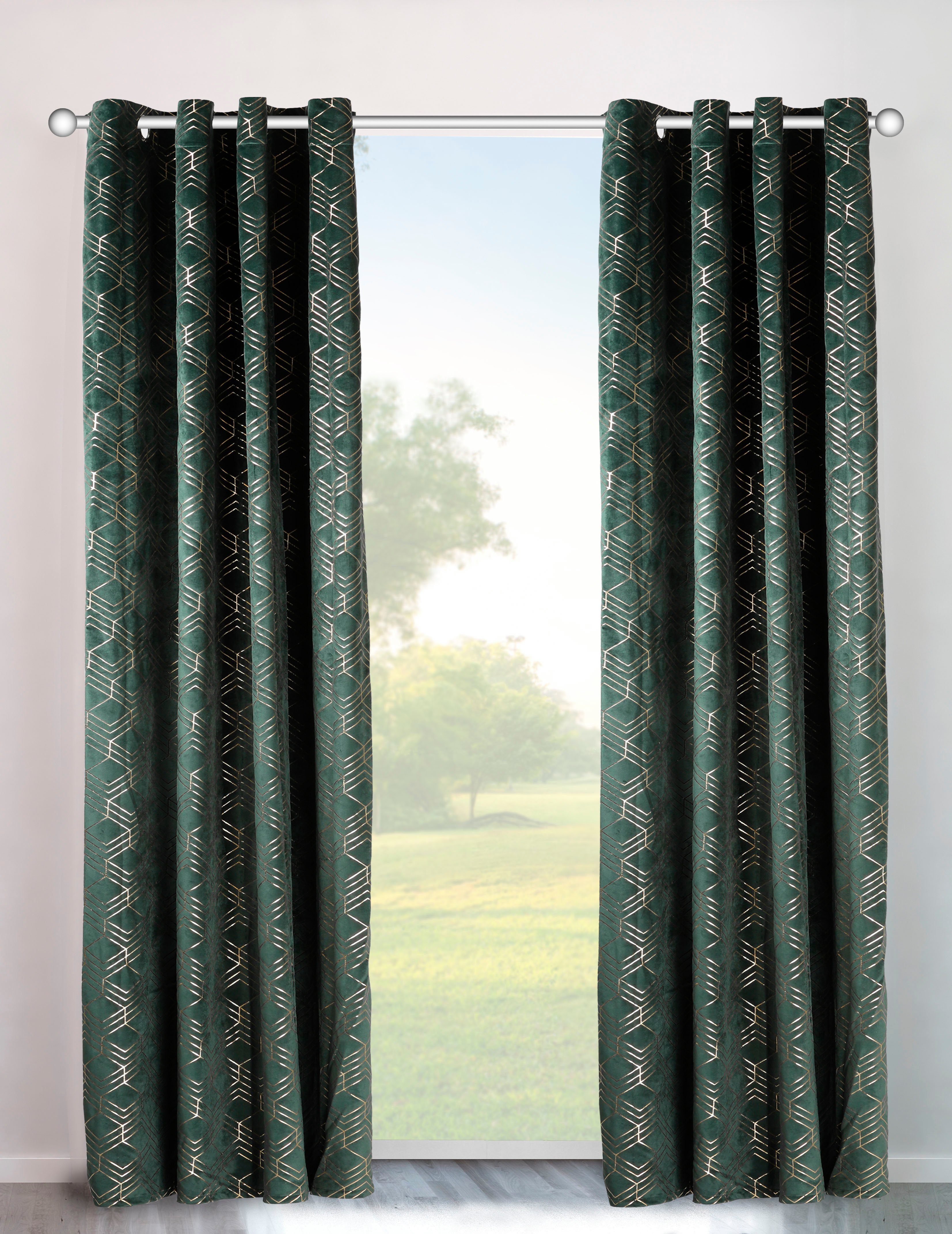 my home Gordijn Velvet Foil (2 stuks) kant & klaar gordijnen maat H/B: 225/140 cm groen