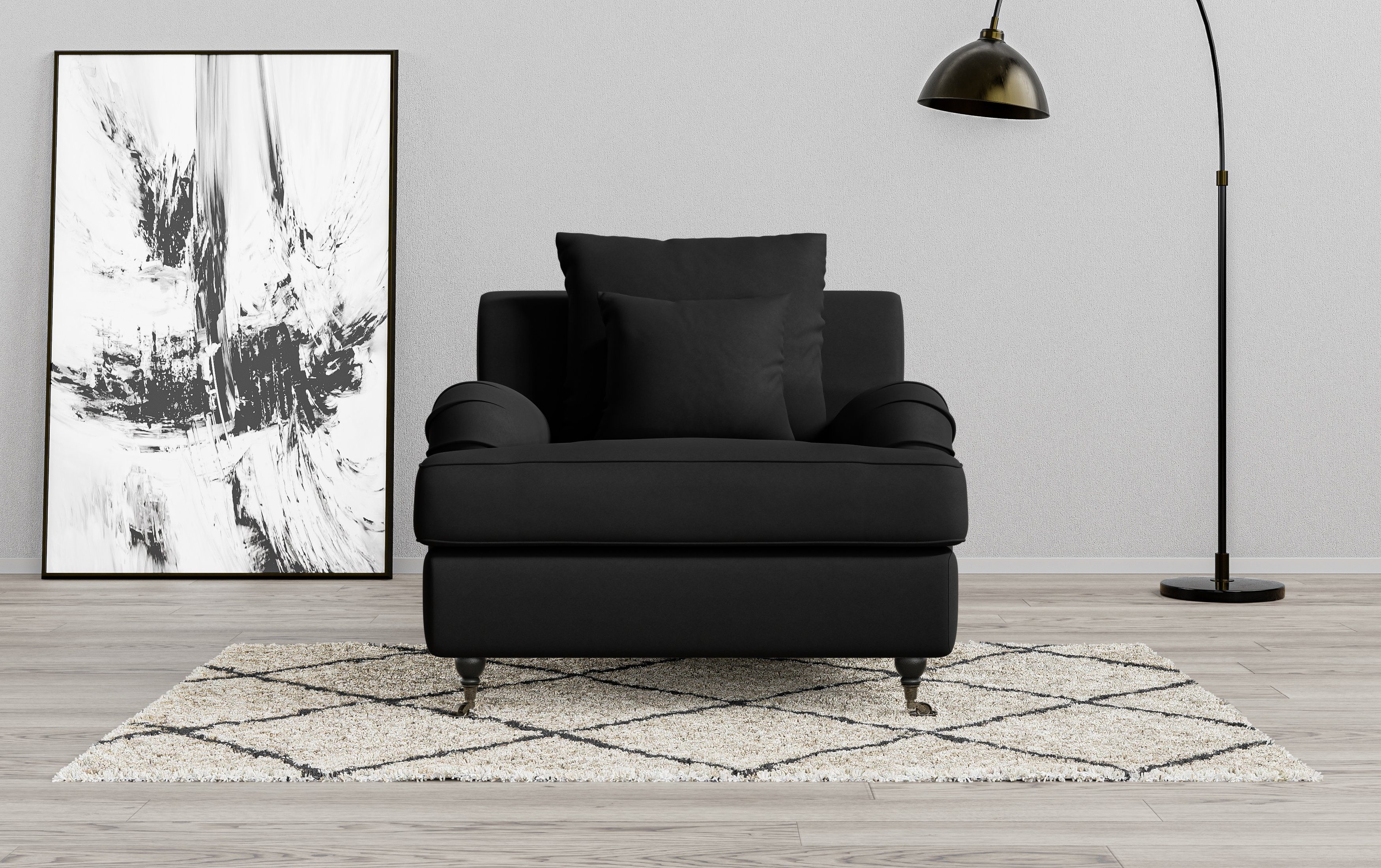Guido Maria Kretschmer Home&Living Fauteuil NORIN twee soorten poten: voor - wieltjes, aan de achterkant - houten poten fauteuils zwart
