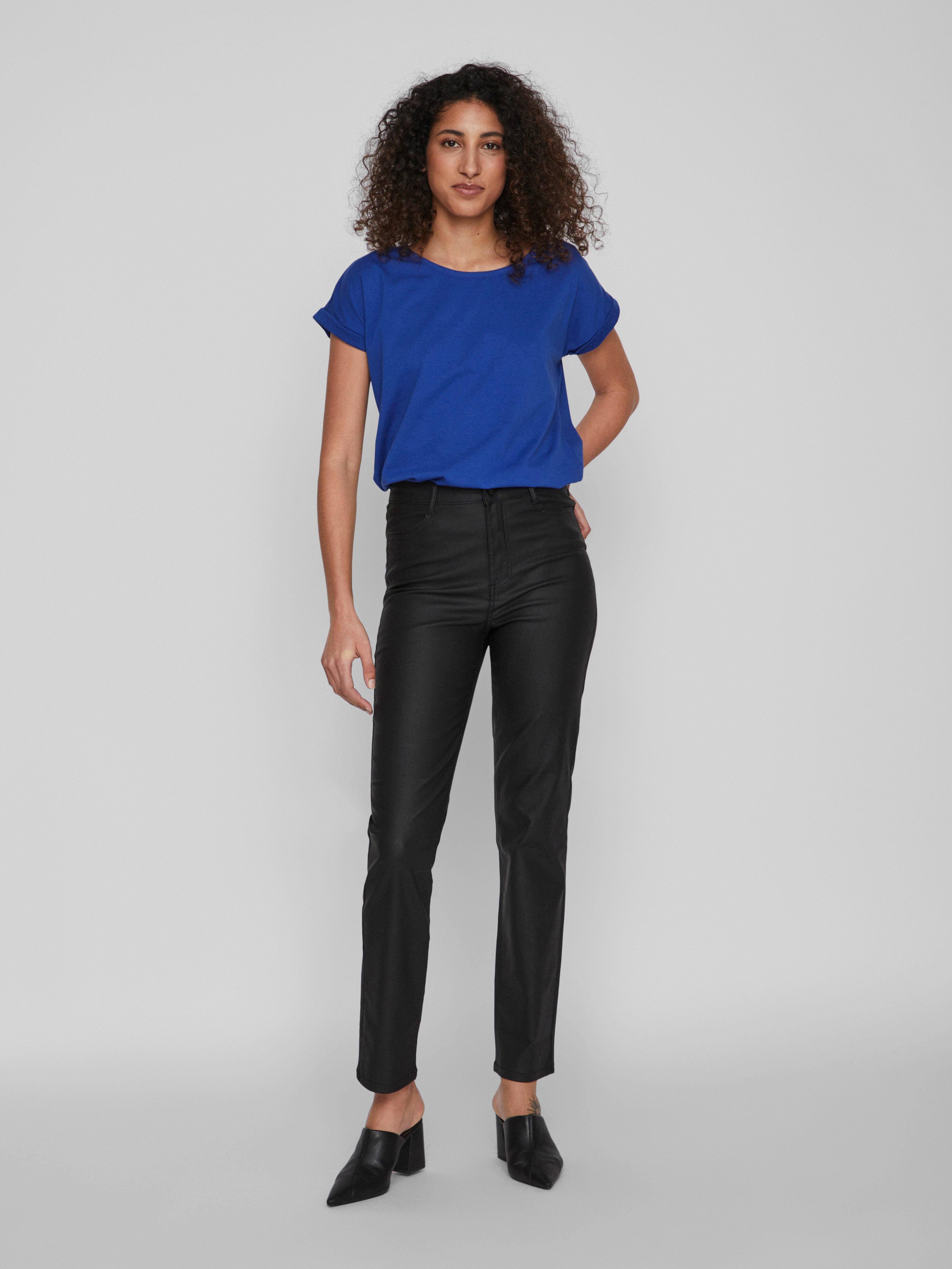 Vila Shirt met ronde hals VIDREAMERS NEW PURE T-SHIRT/SU-NOOS Basic dames T-shirt met ronde hals en omgeslagen mouwen