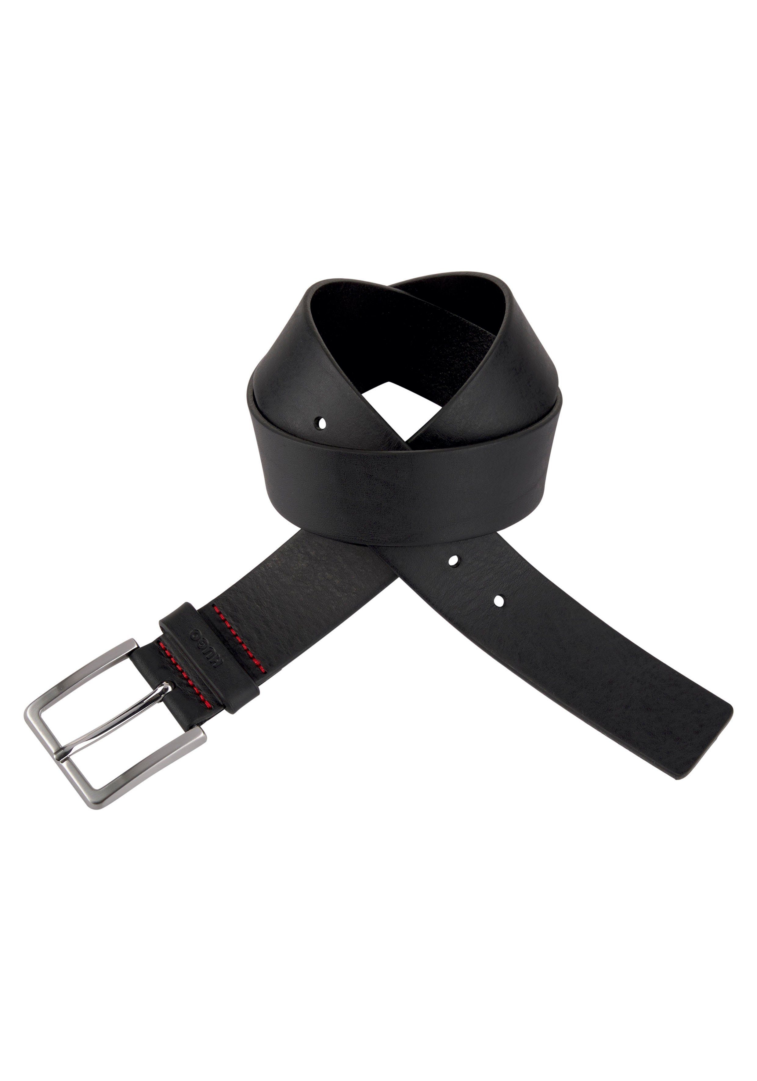 HUGO Leren riem Gionios_Sz40 met littekenreliëf en geborstelde metalen details