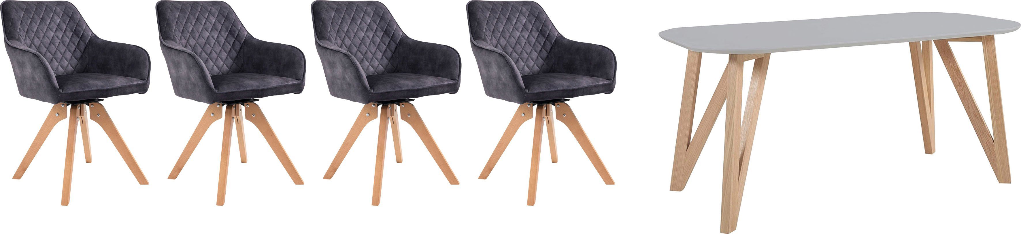 SalesFever Eethoek (5-delig), tafelbreedte 160 cm, stoelen 180° draaibaar, met fluweel eethoeken zwart