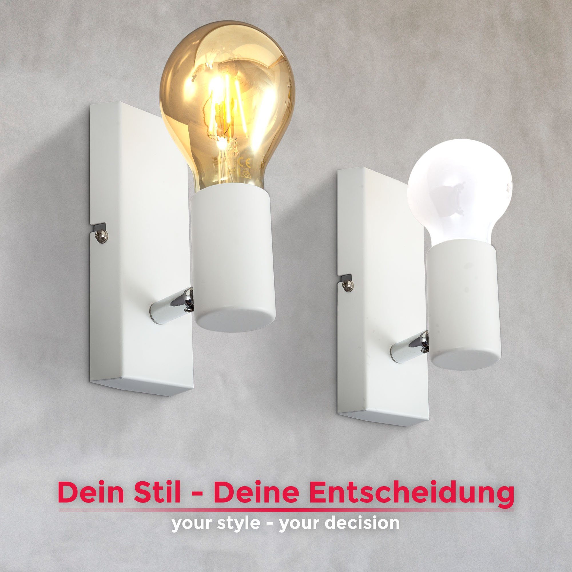 B.K.Licht Wandlamp BK_DS1359 Wandlamp binnen, retro, E27-fitting, wit Wandspot, vintage, ganglamp, zonder lichtbron (max. 60W) (1 stuk)