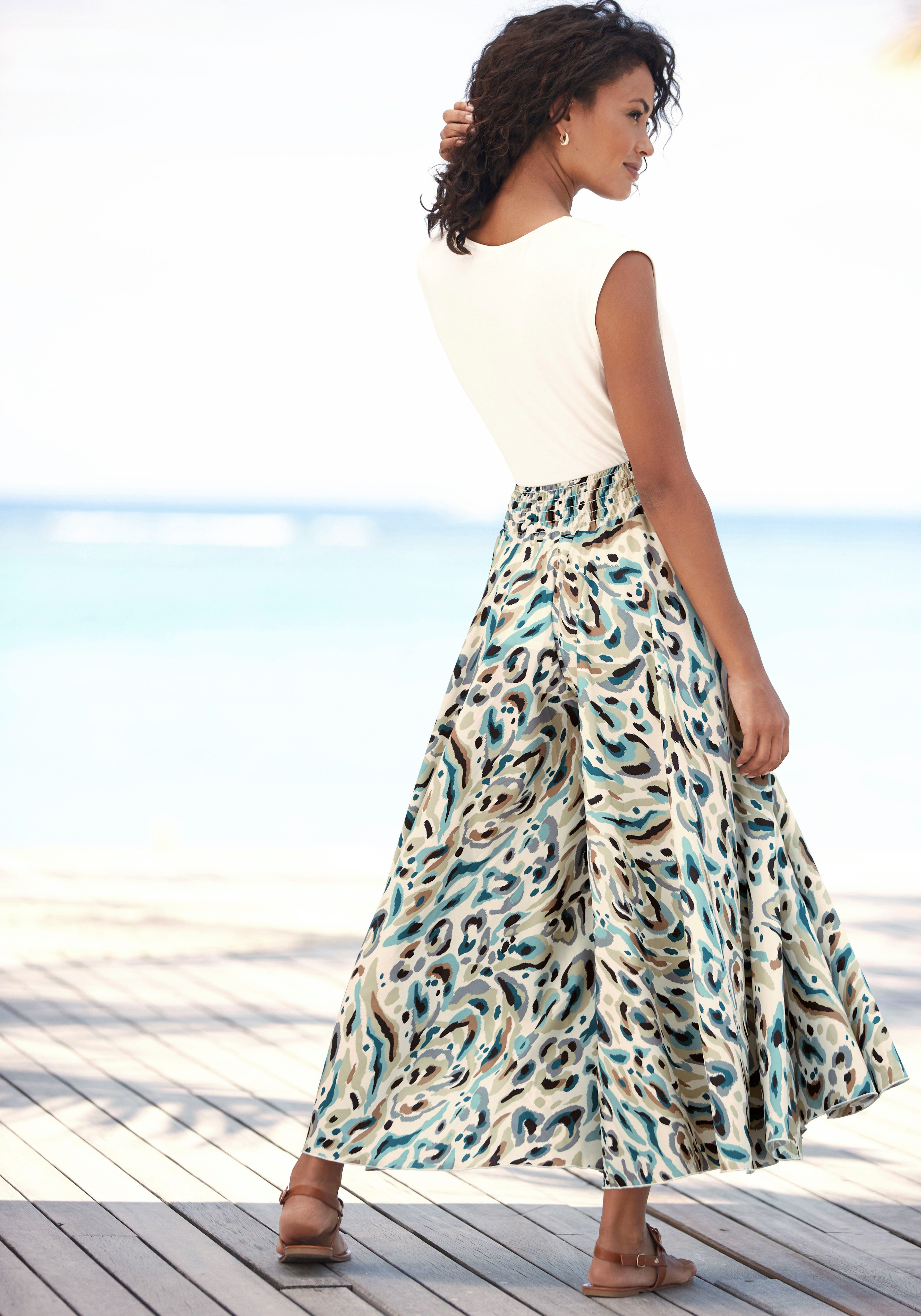 Lascana Broekrok met all-over print culotte stijl extra wijde pijpen