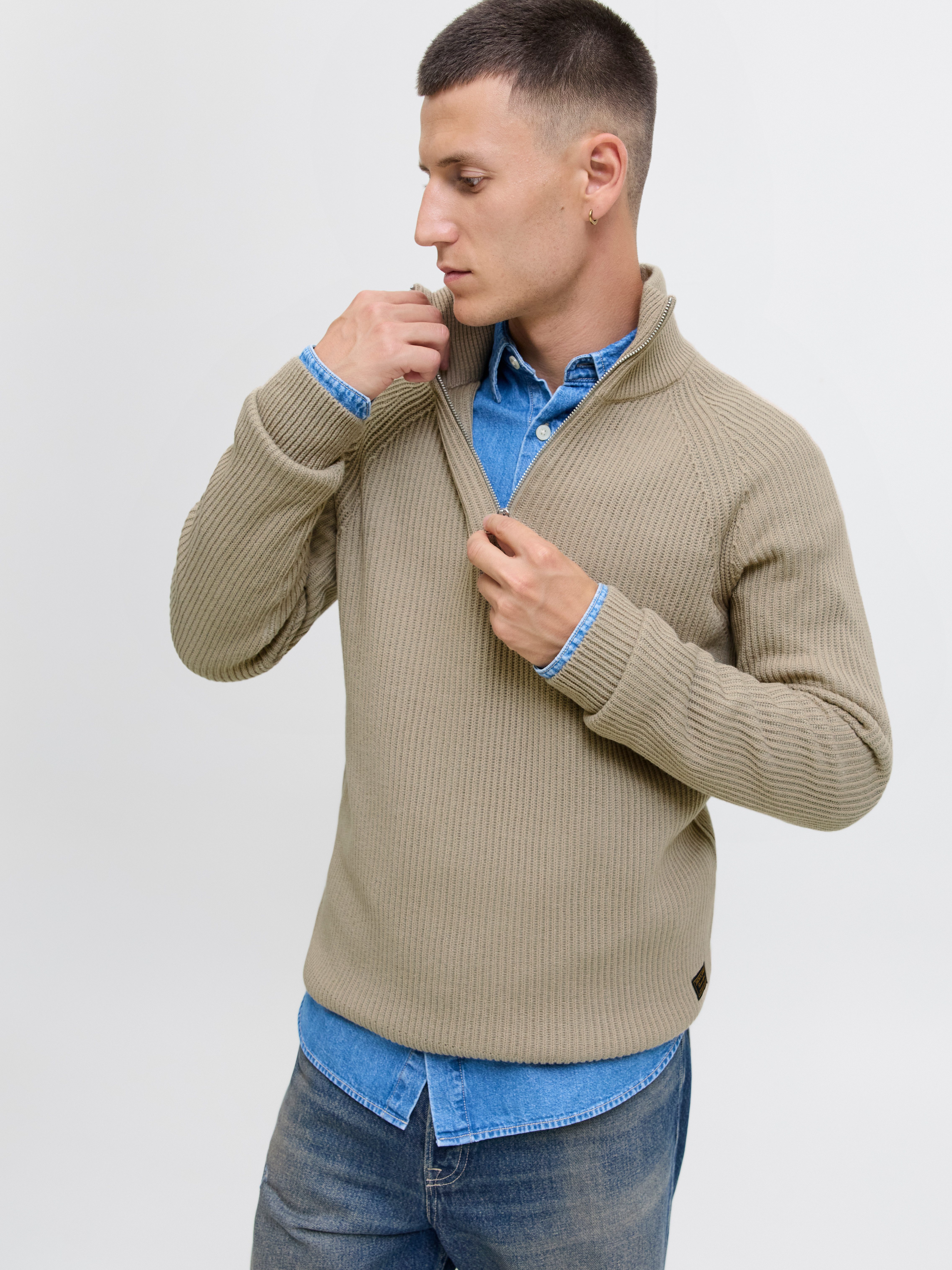 Jack & Jones Schipperstrui JJPANNEL KNIT HALF ZIP AW25