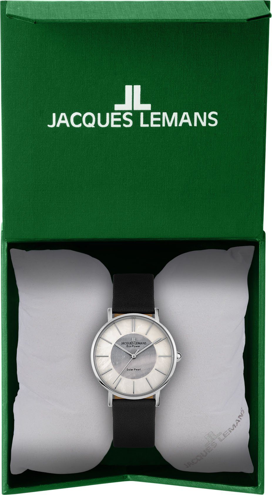Jacques Lemans Solarhorloge Eco Power Solar Pearl, 1-2112A Polshorloge, dameshorloge, parelmoer wijzerplaat, leren armband