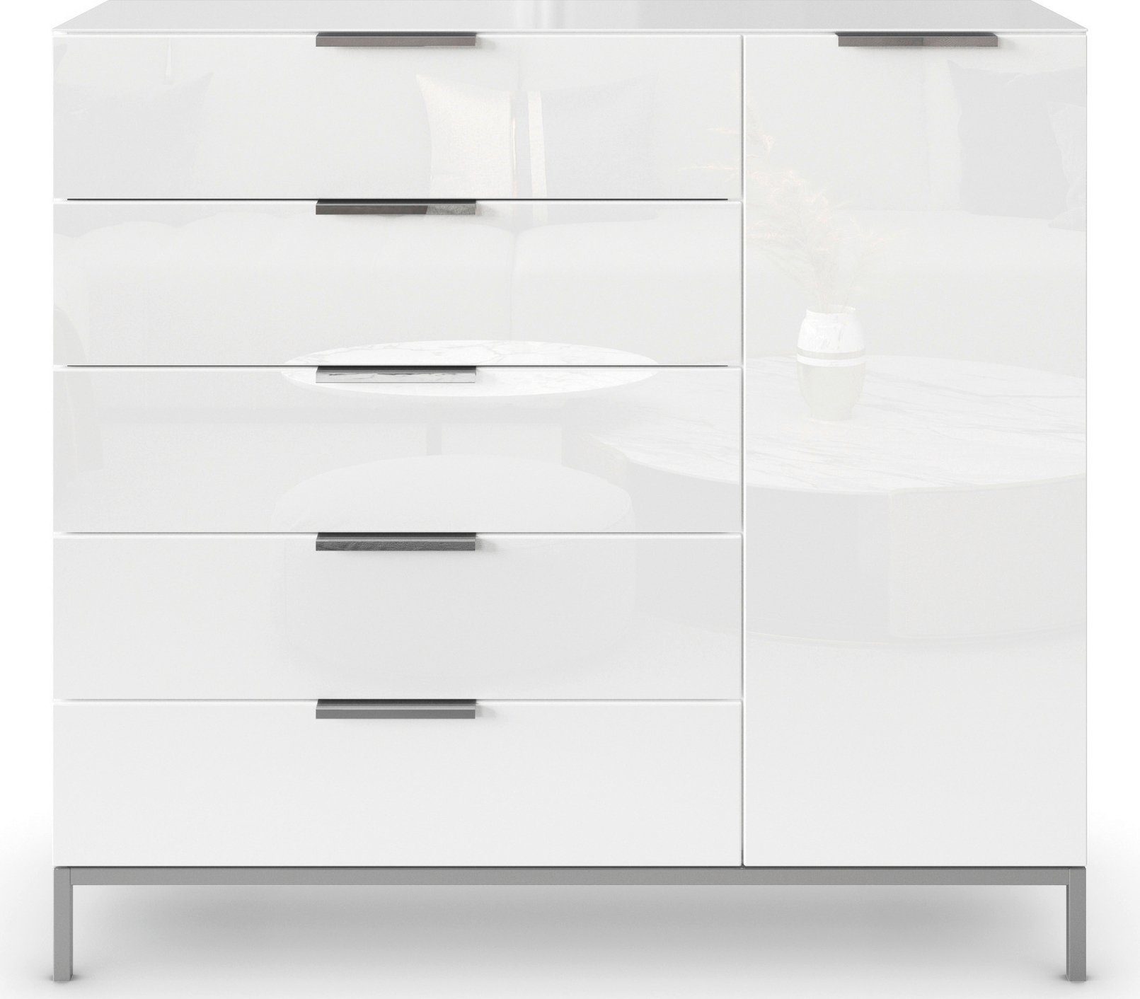 rauch Kast met laden en deuren Commode deurkast sideboard combikast FLIPP met glasfront 1-deurs, 5 laden, soft-close functie, bovenblad en glazen front