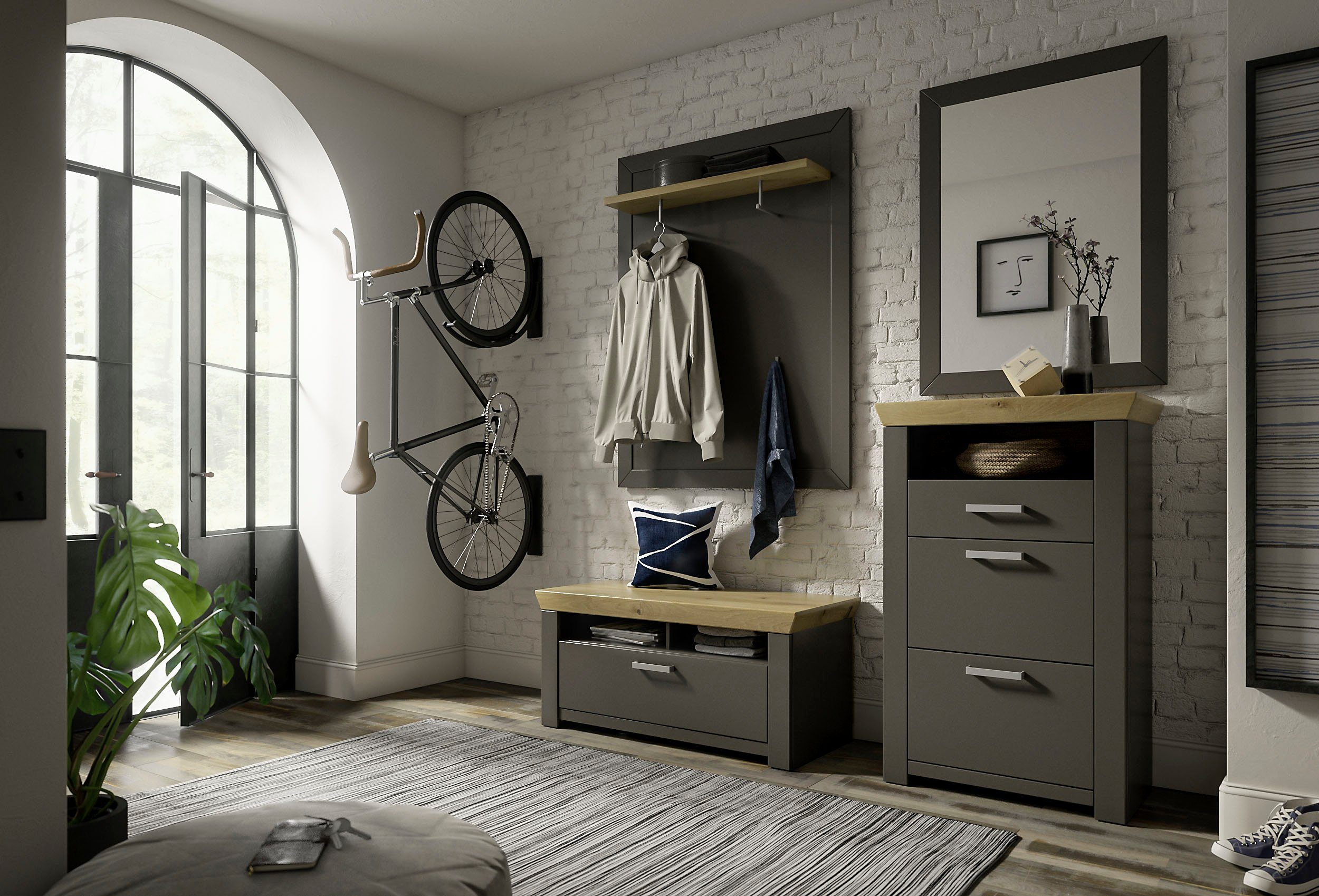 set one by Musterring Halmeubelset GA York Kombi 70 met garderobe paneel en spiegel (set, 4-delig) kapstokpanelen grijs