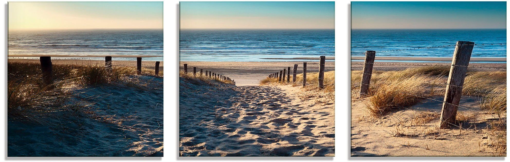 Artland Print op glas Weg naar het Noordzeestrand zonsondergang