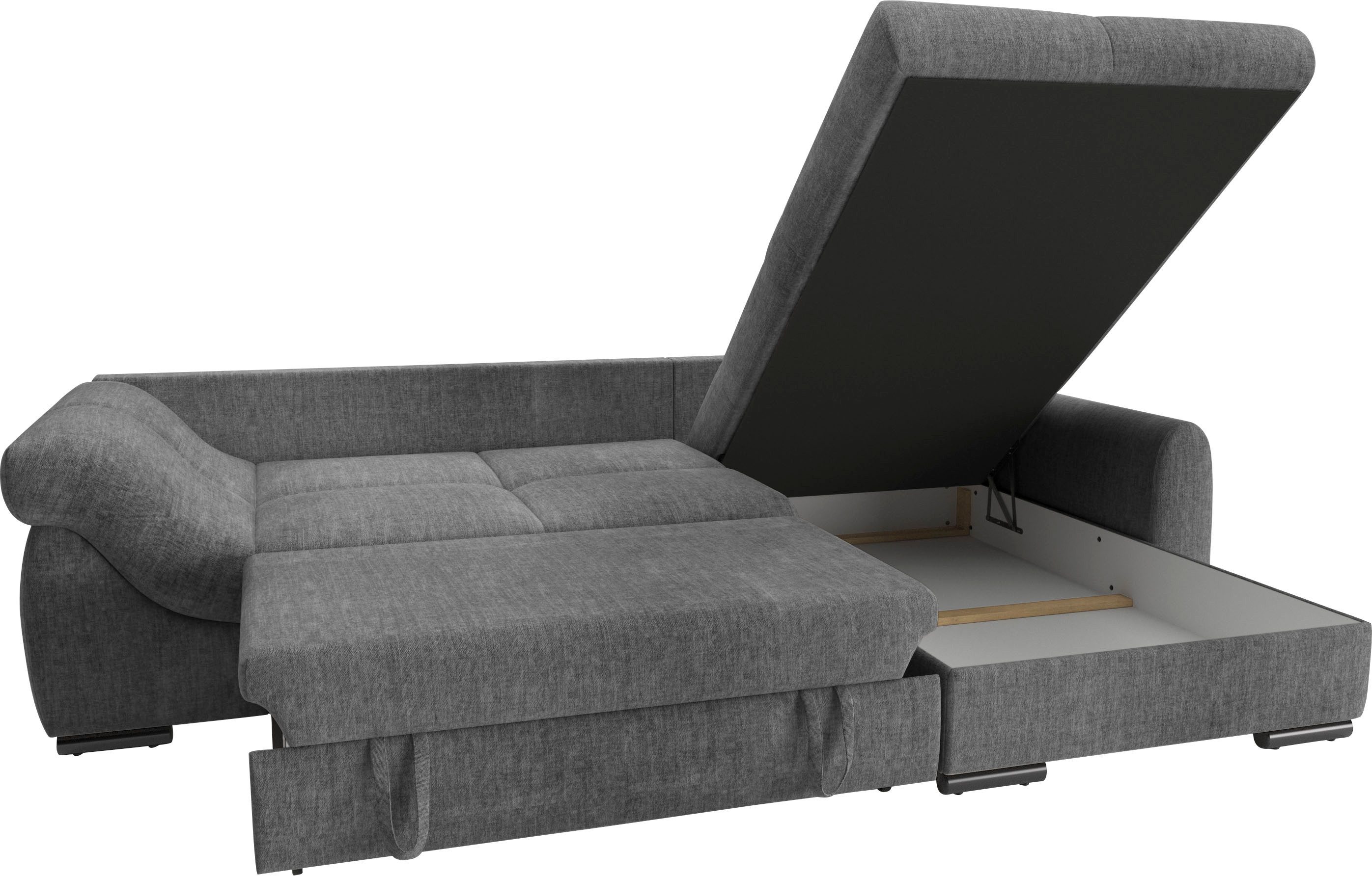 Mr. Couch Hoekbank Livorno DuraFlex L-vorm incl. hoogslaper beduitbreiding, xl bedbox wit gecoat