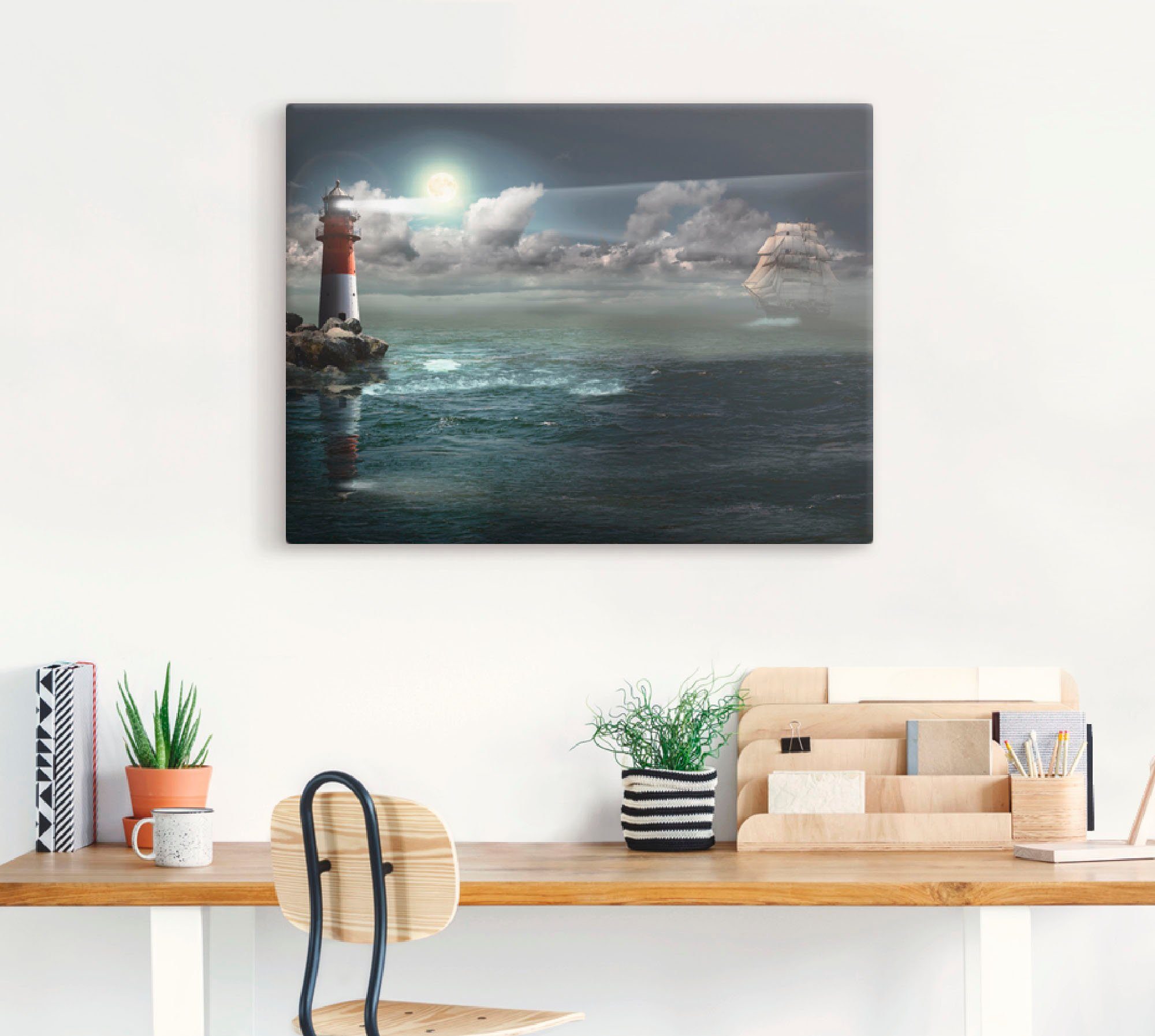 Artland Artprint Vuurtoren onder verlichting als artprint op linnen, poster in verschillende formaten maten