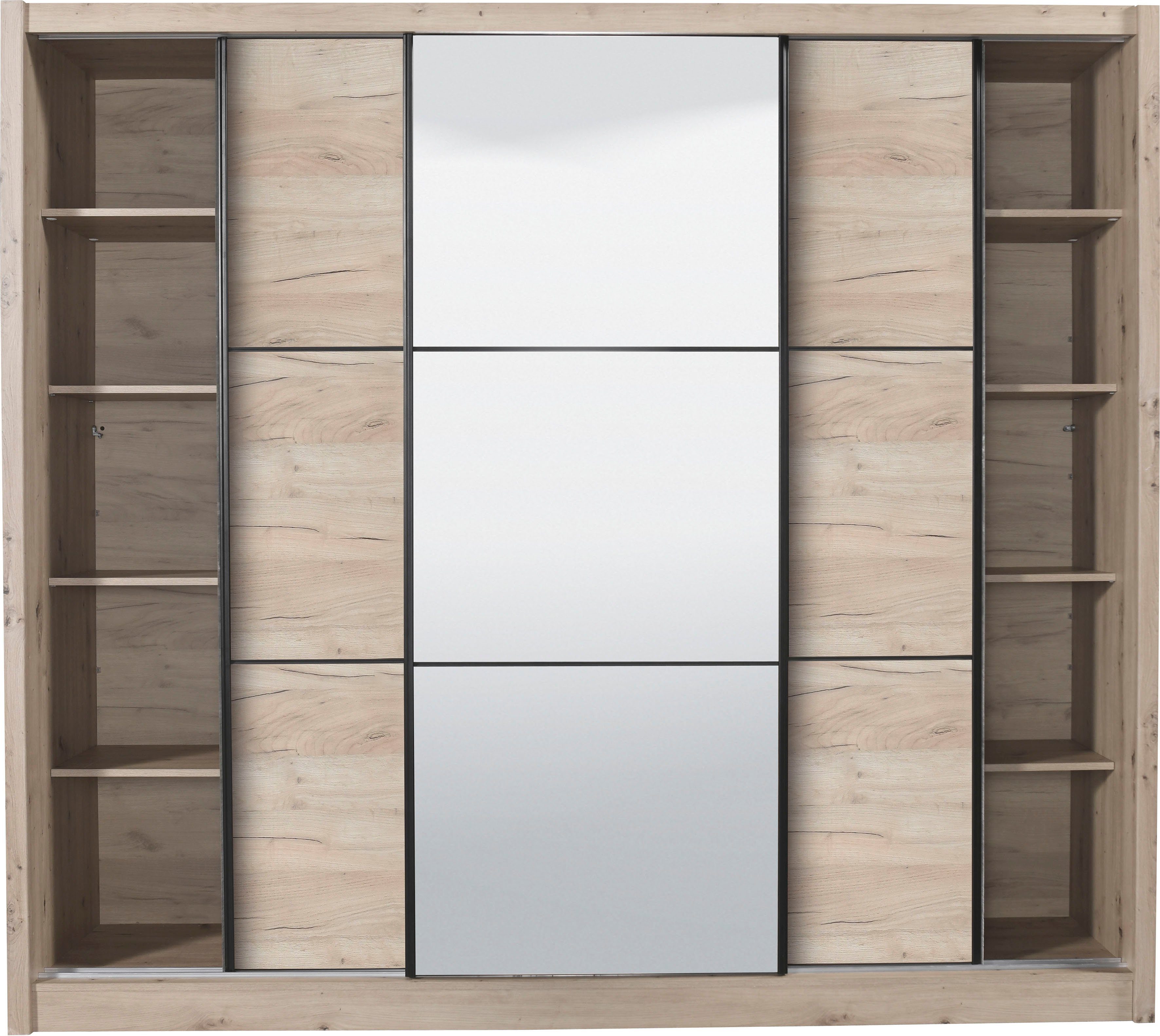 INOSIGN Zweefdeurkast Navara kledingkast met spiegel linnenkast garderobe met royale binnenuitrusting, fsc®-gecertificeerd, in 3 breedtes