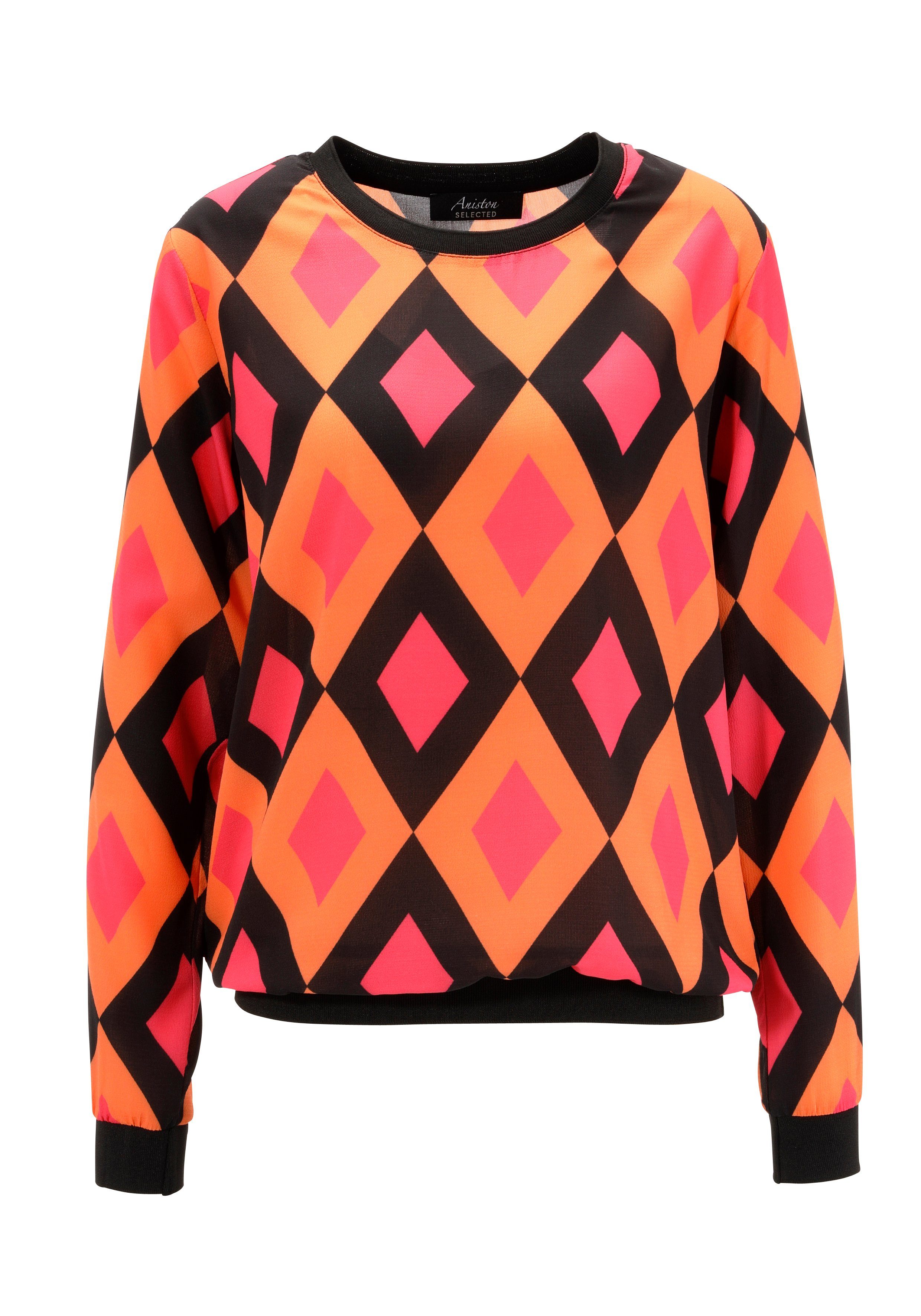 Aniston SELECTED Shirtblouse met effen borden en retro-patroon