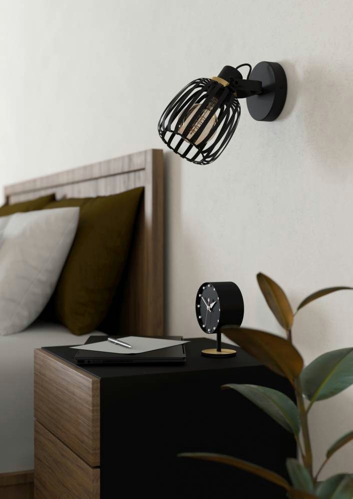 EGLO Plafondspot Girona Wandlamp, wandspot van metaal in zwart en geborsteld messing, E27 (1 stuk)
