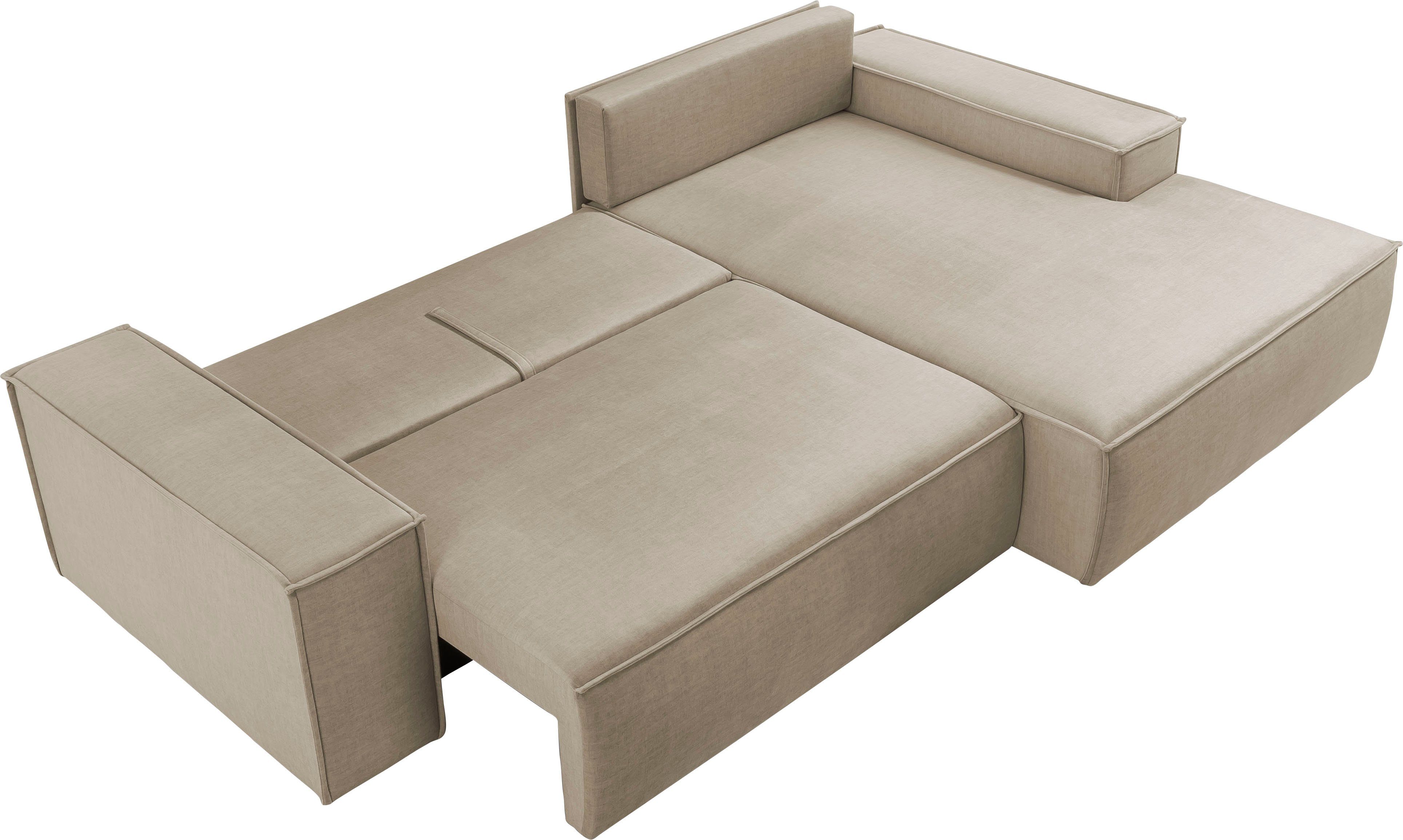 Home affaire Hoekbank SHERWOOD bedbank 267 cm, L-model, Slaapfunctie met bedlade (210x136 cm), cord, vintage, fluweel