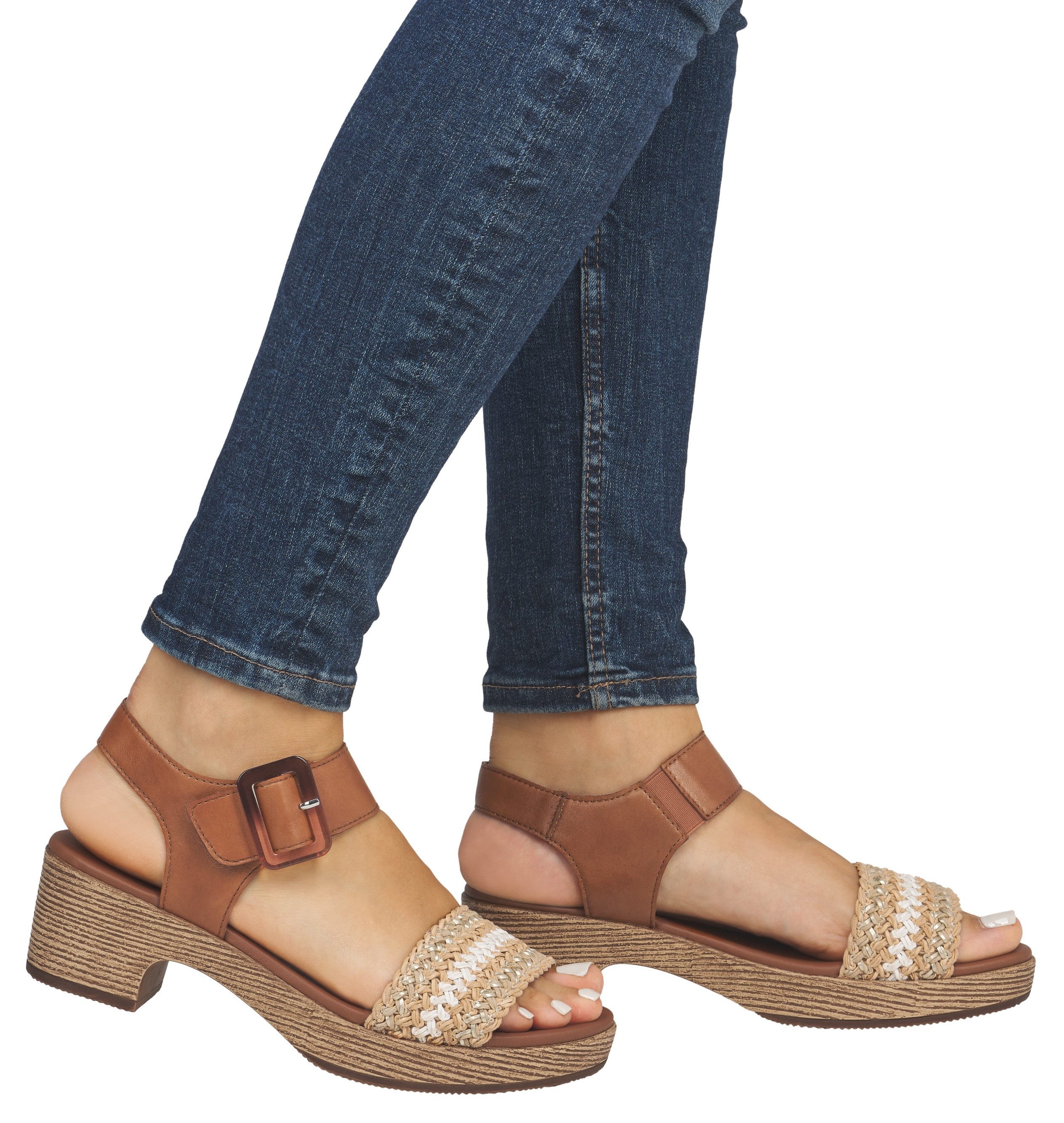 Remonte Sandaaltjes , blockhak, plateau, sandaal, zomerschoen met bandage in jute-look