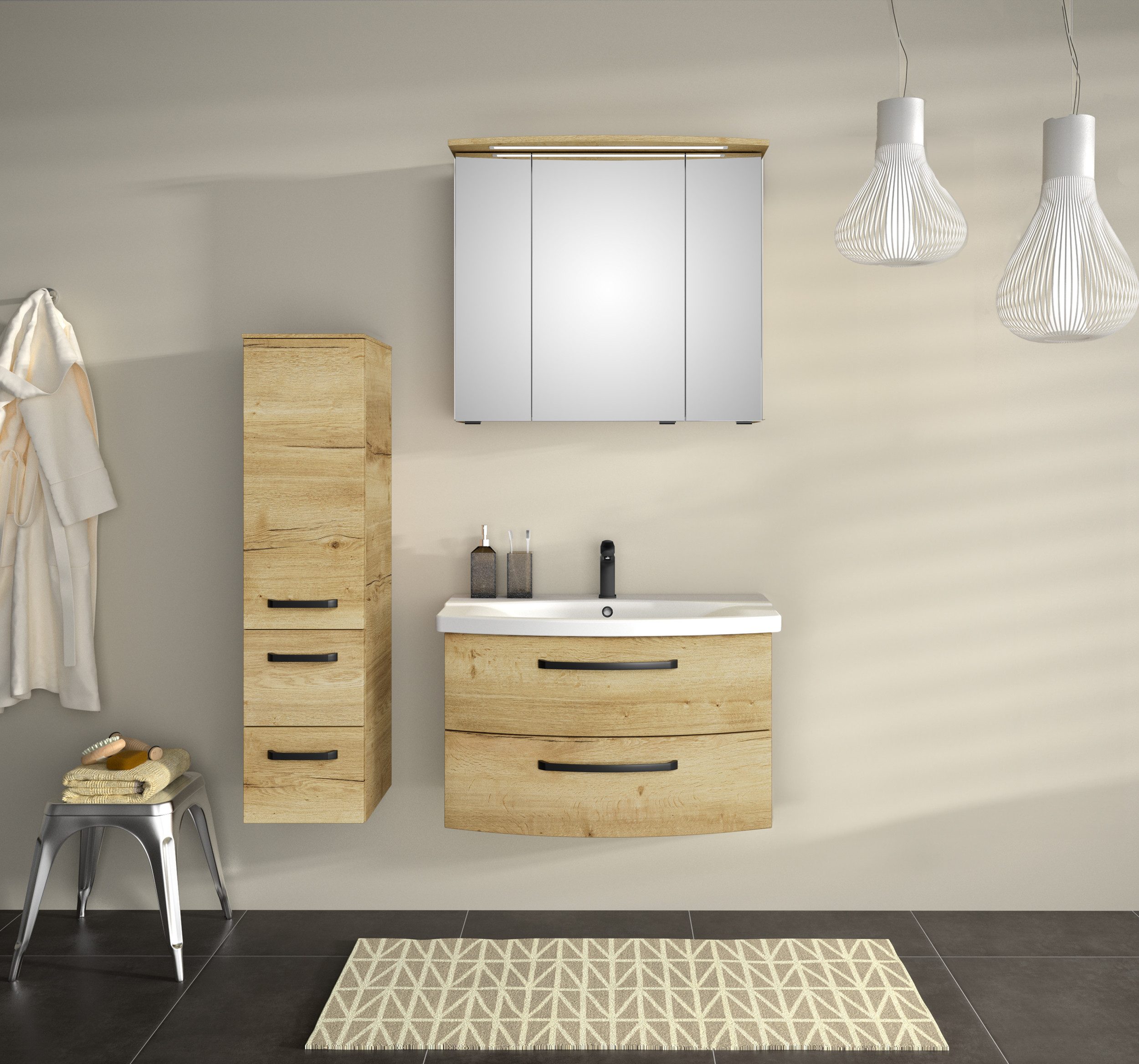 Saphir Badkamerspiegelkast Serie 4010 badkamer spiegelkast incl. LED-verlichting in krans Badkast 82 cm breed, 3 deuren, 6 glazen legplanken, incl. deurdemper