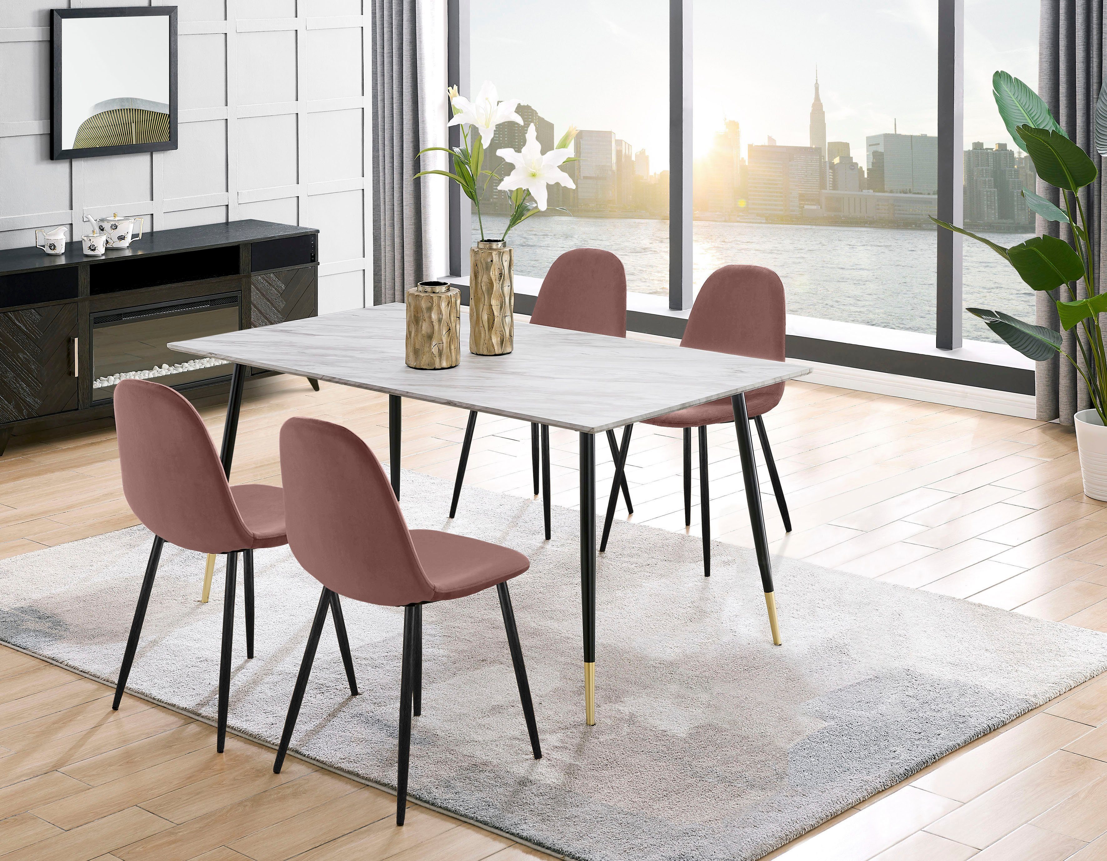 Leonique Eethoek Eadwine bestaand uit eadwine-eettafel 160 cm en 4 eadwine-eetkamerstoelen (set, 5-d