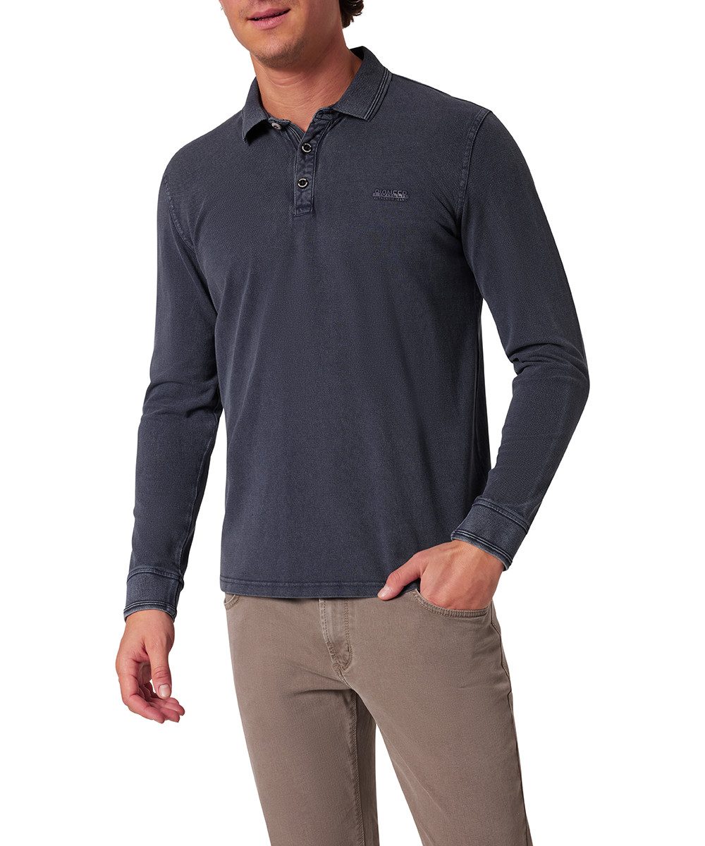 Pioneer Authentic Jeans Poloshirt met lange mouwen met kraag en knopenlijst heren lange mouwen maat 6XL blauw