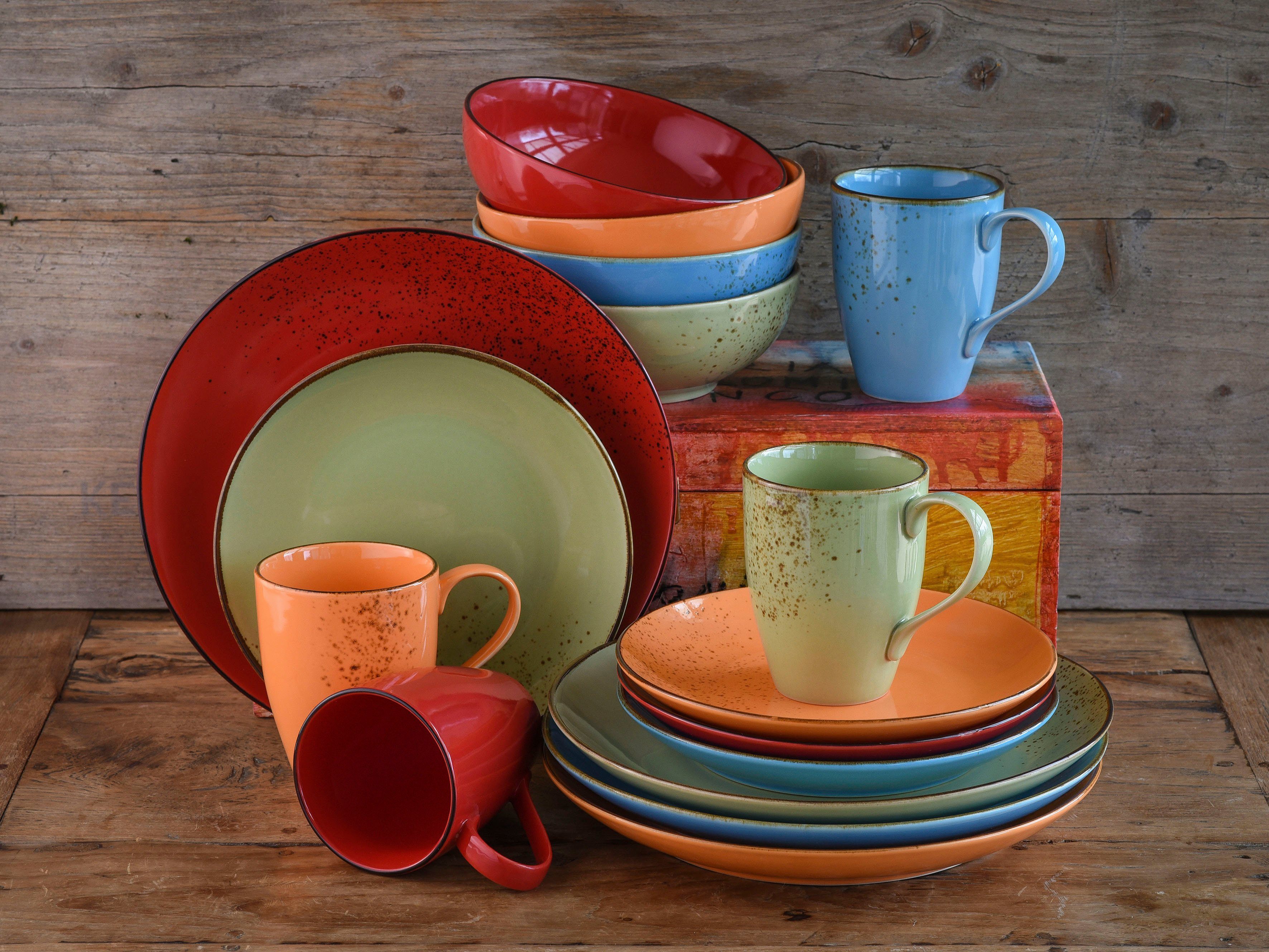 CreaTable Combi-servies Servies-set NATURE COLLECTION Zomer Servies, ecru en gespikkeld, 16 delen, voor 4 personen (set, 16-delig)