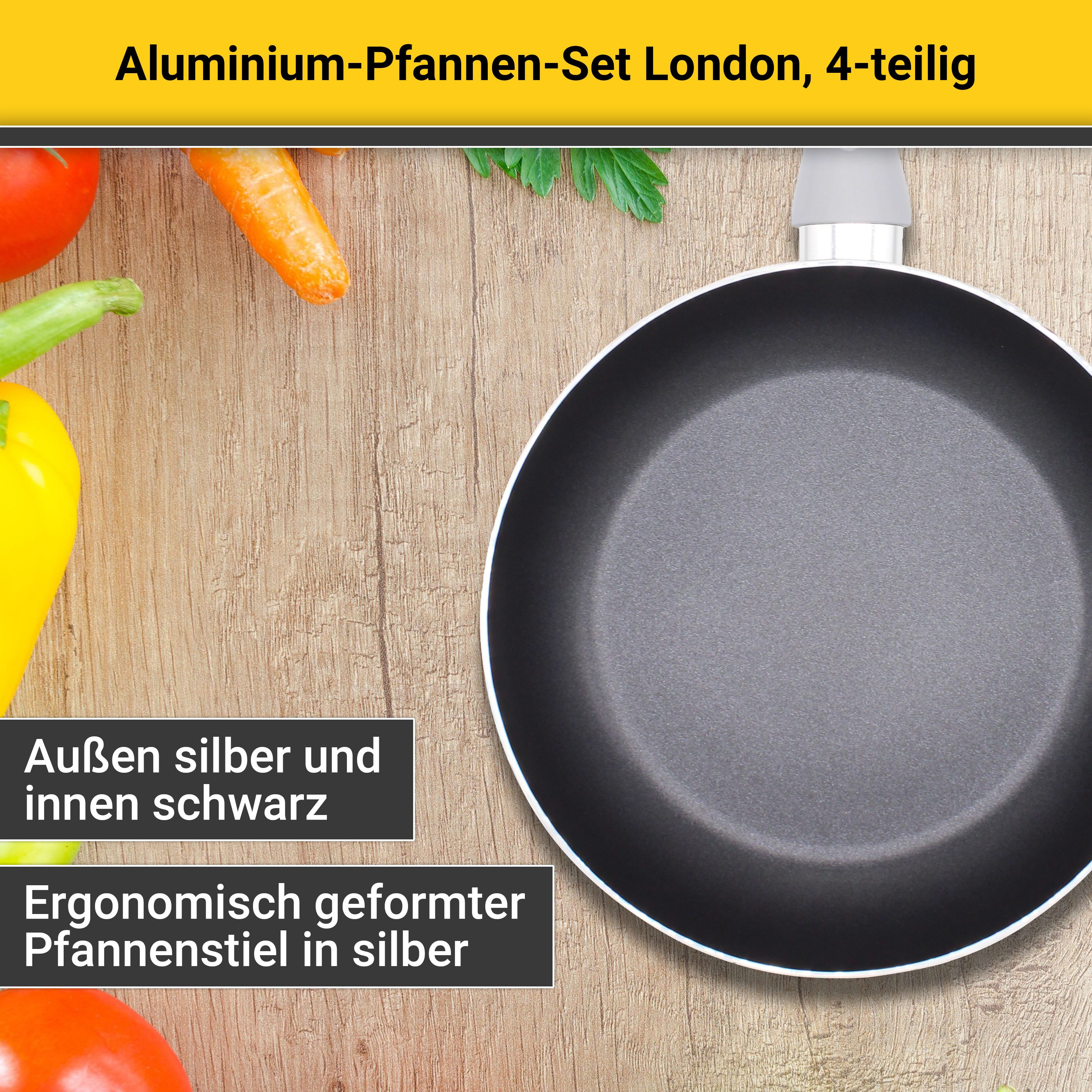 Krüger Pannenset Aluminium bakpannenset Londen, 4 delig (set, 4-delig)